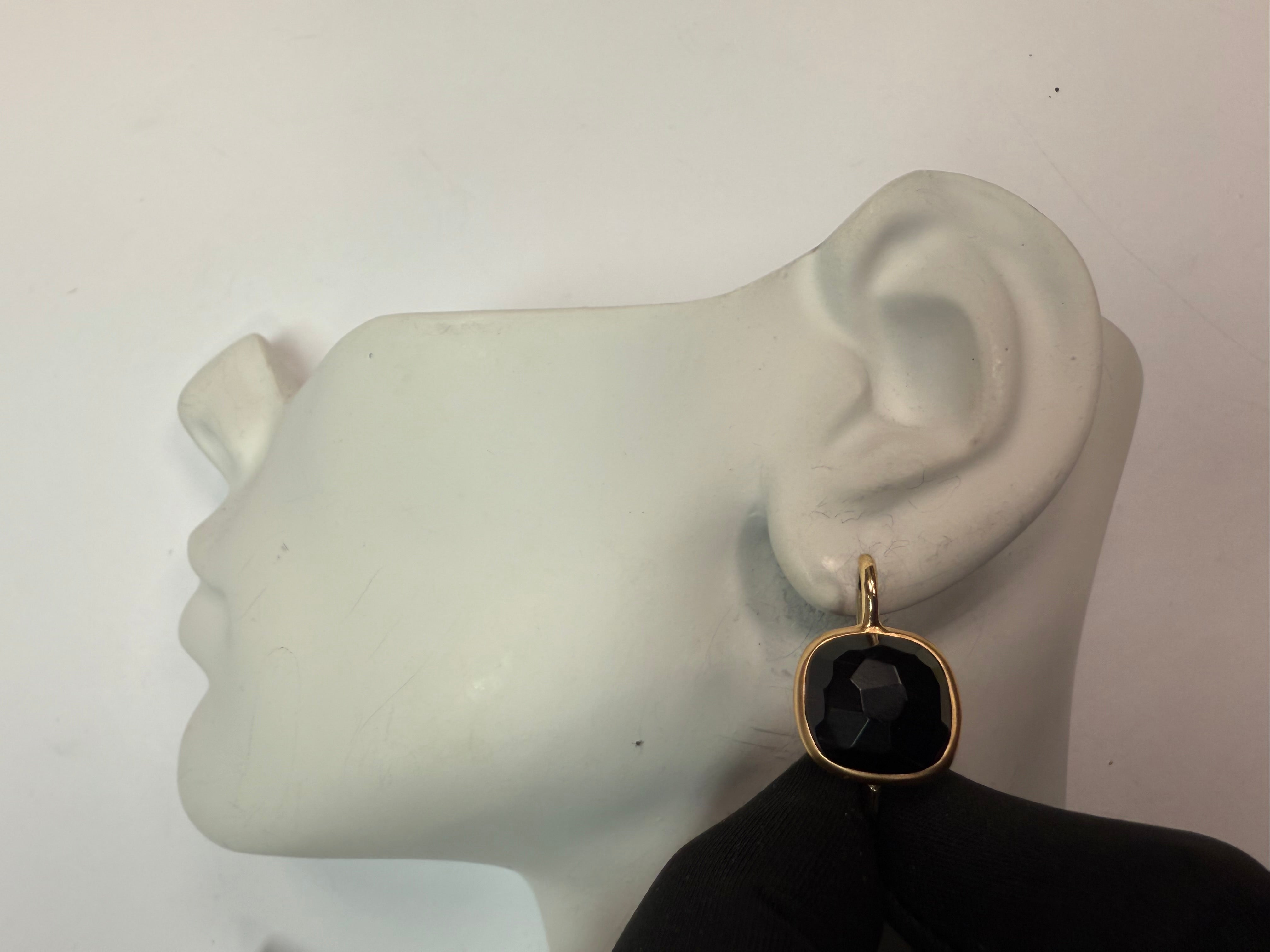 Modern Italian Gold Satin Finish Statement Onyx Earrings, Made in Italy