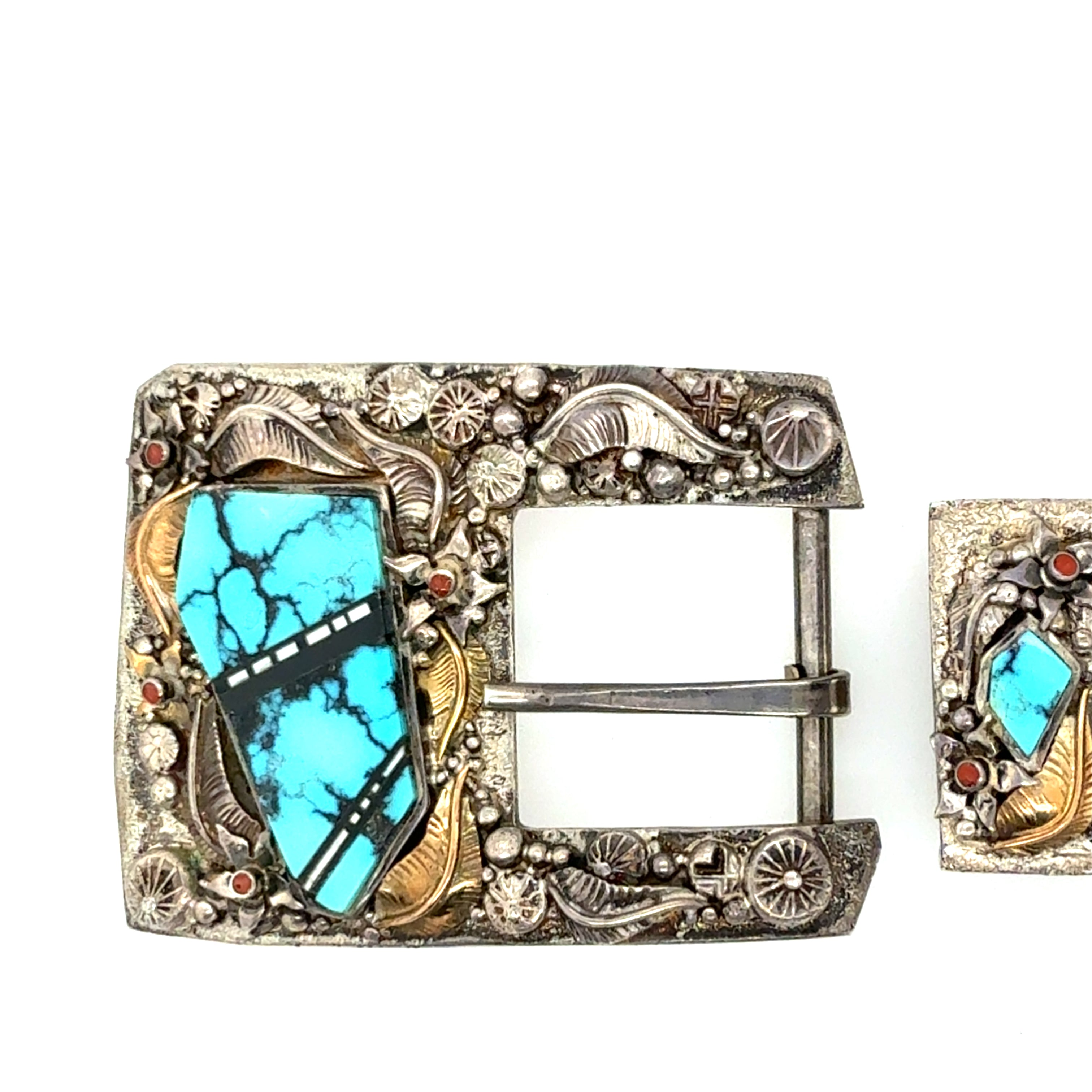 Retro Silver & Gold Turquoise Belt Buckle by Danny Romero