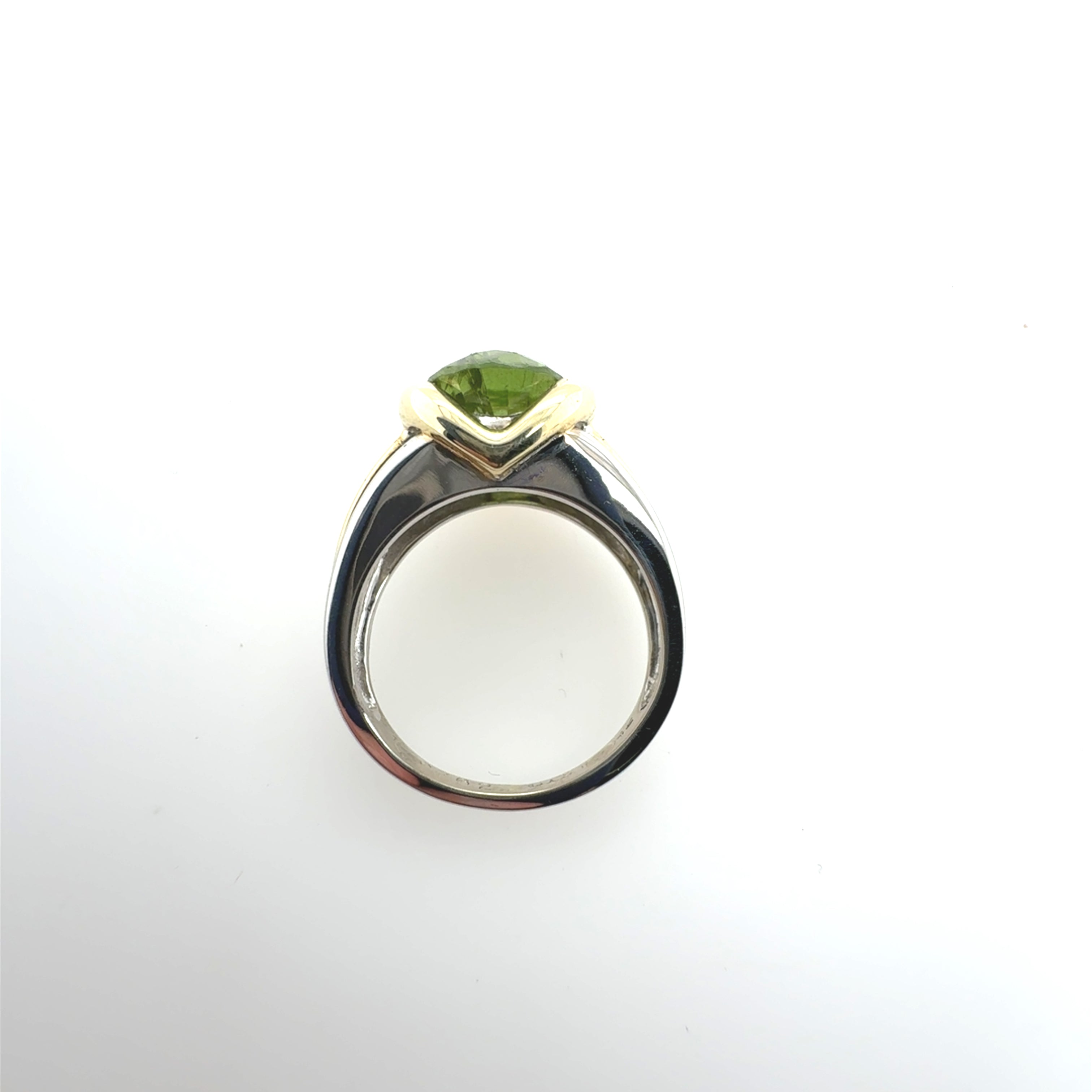 Retro Two Tone Gold Oval Green Peridot Cocktail Ring Circa 1995
