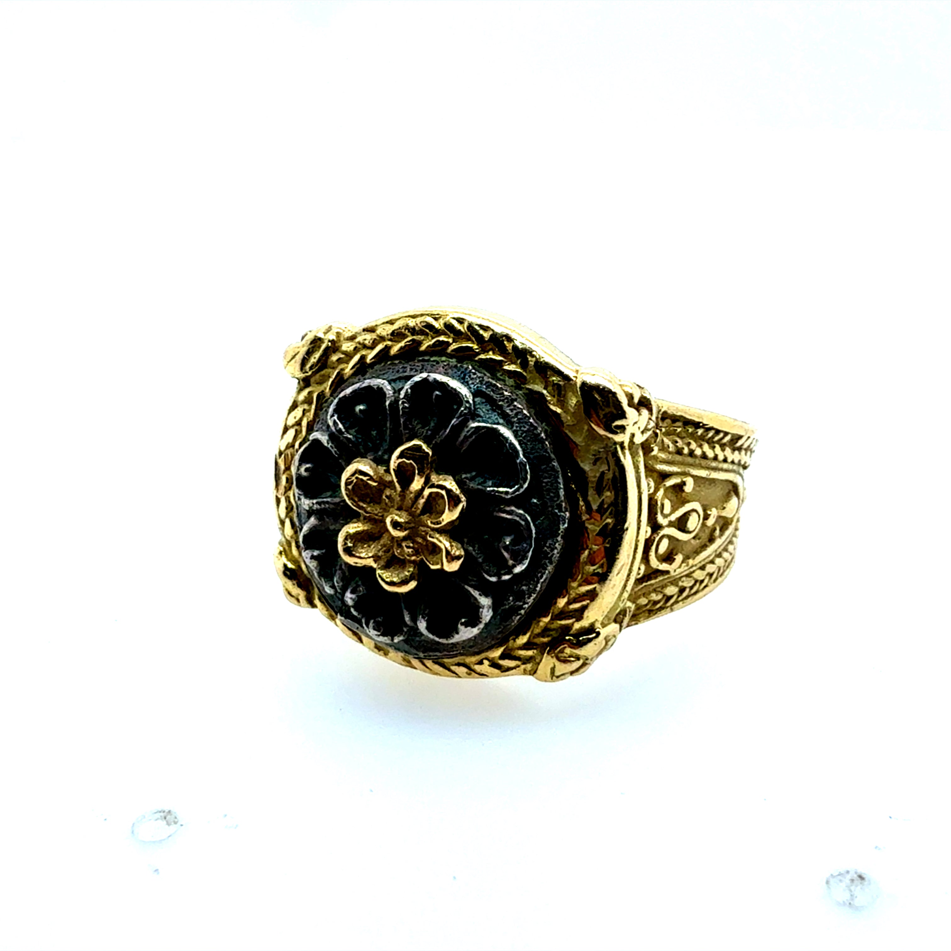 Retro Yellow Gold Floral Petal Medallion Style Statement Ring Circa 1985