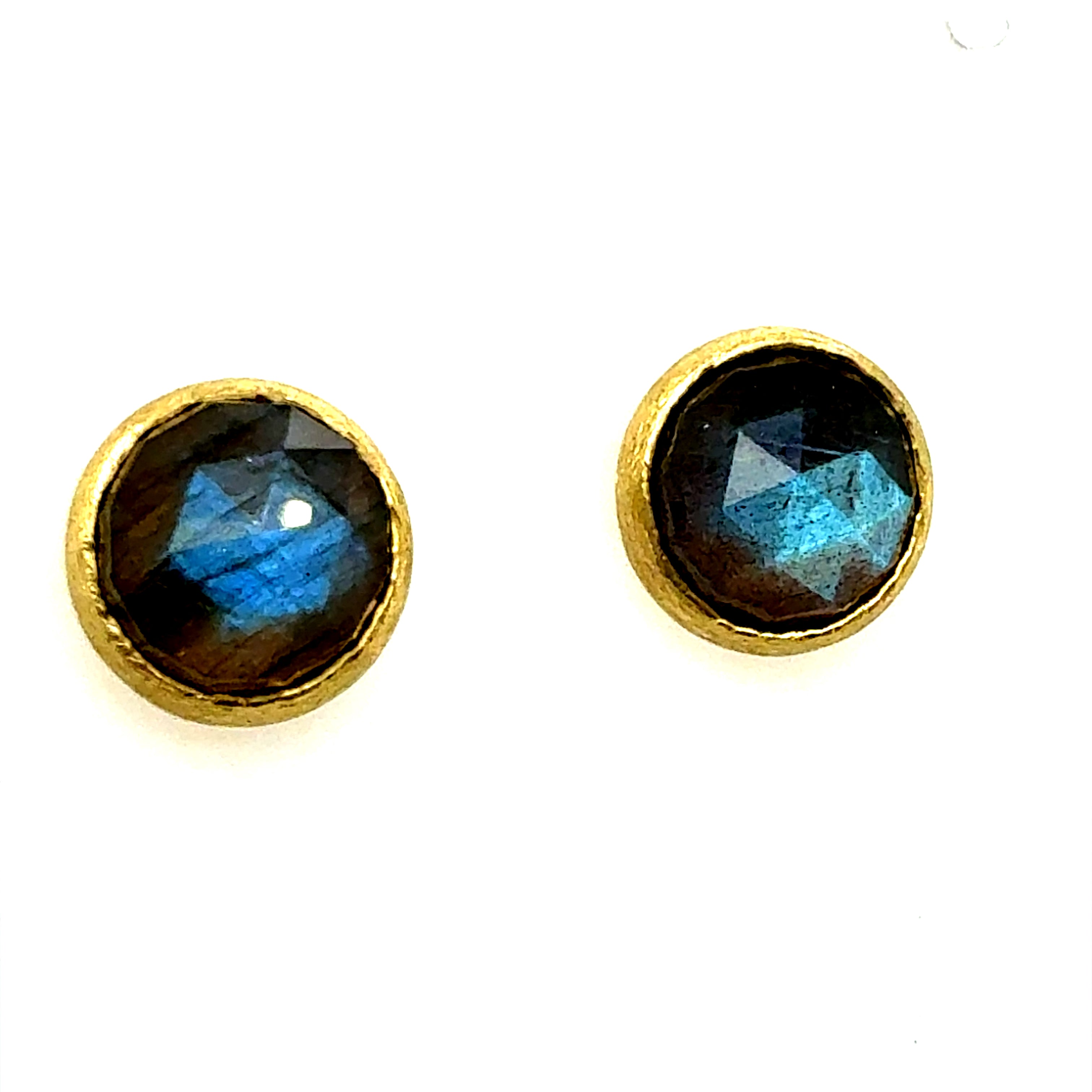 Modern Brushed Yellow Gold Rose-Cut Labradorite Statement Earrings