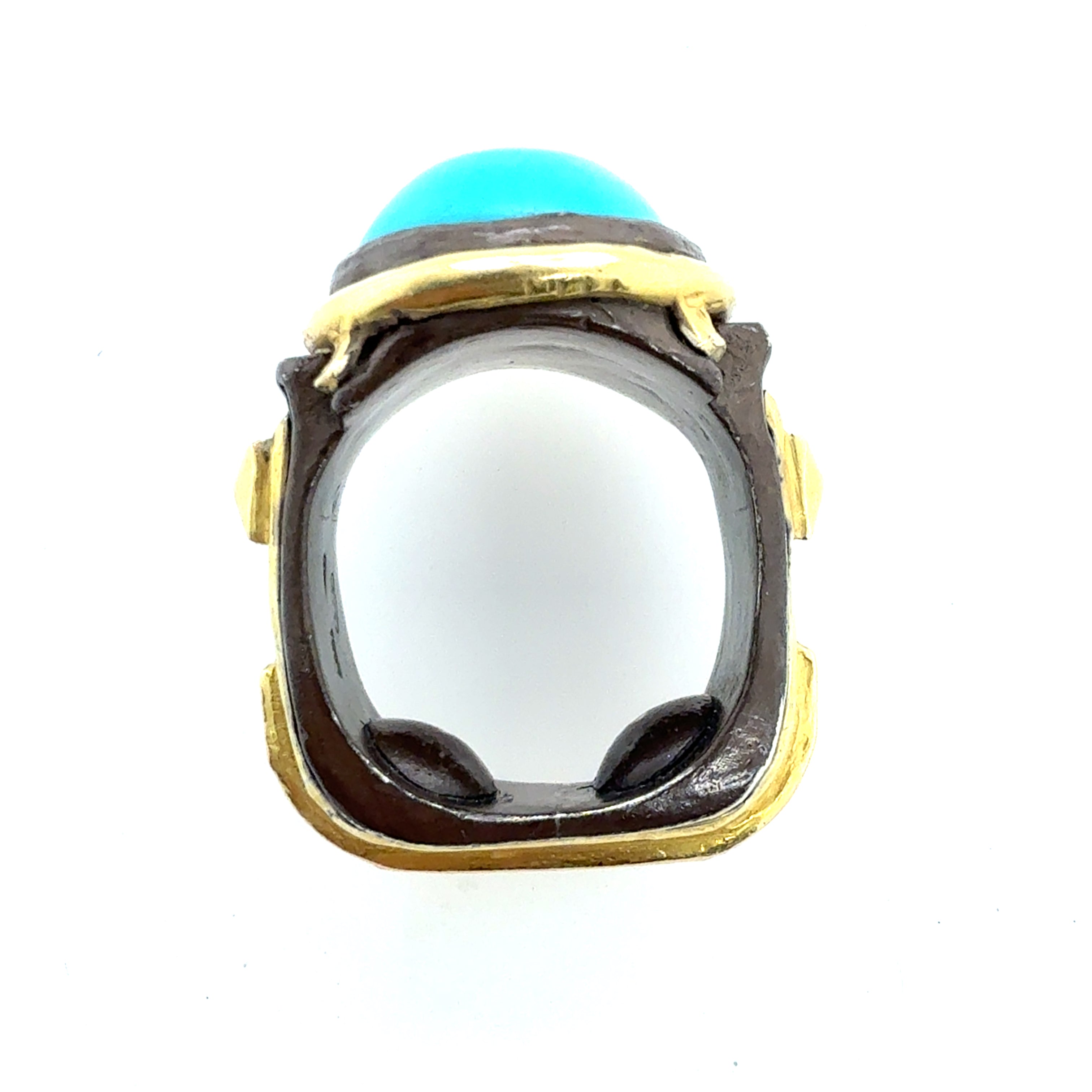 Retro 18K Gold & Silver 16mm Turquoise Cab Statement Ring Circa 2000