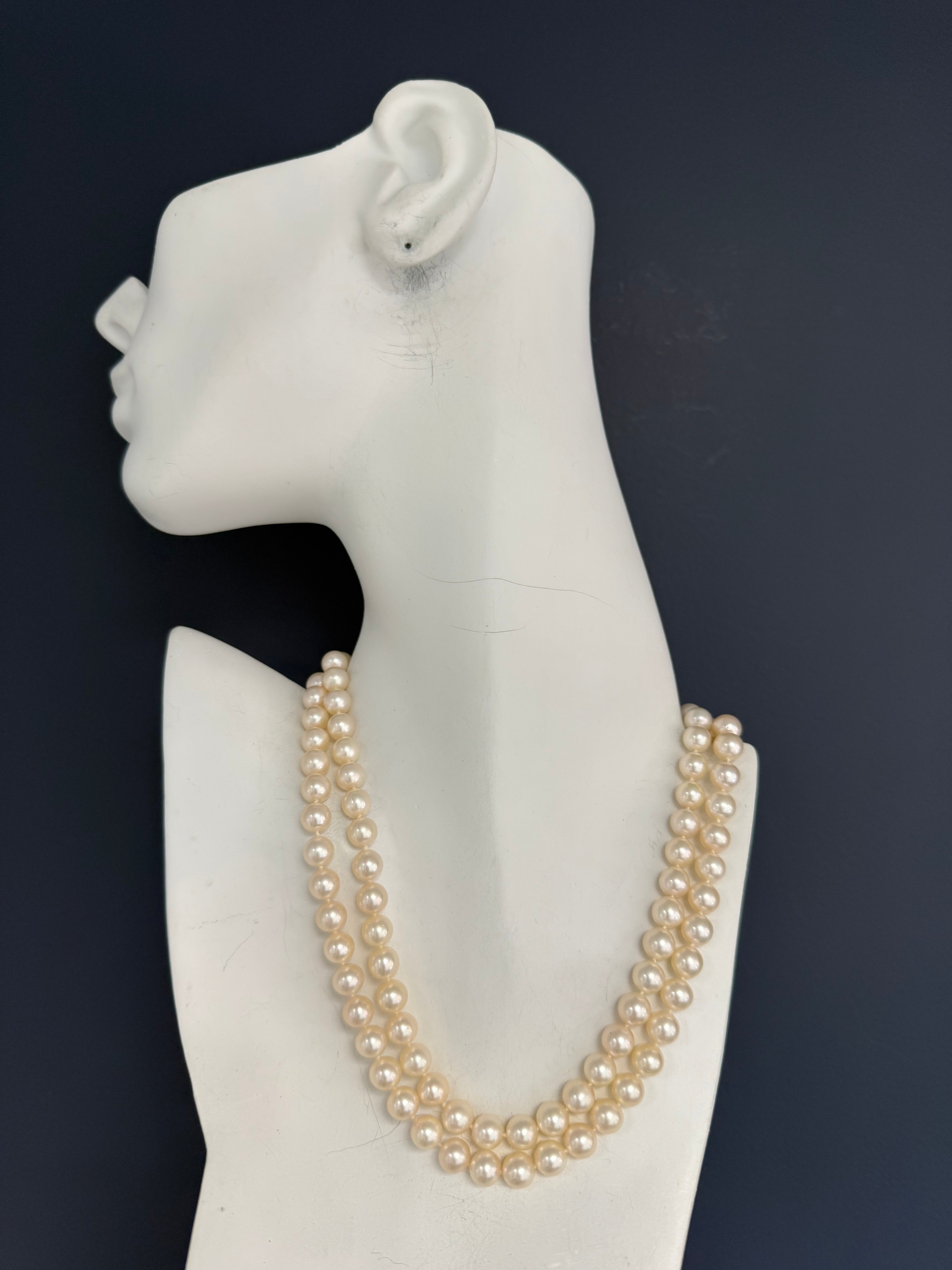 Retro Gold Double Row Pearl Onyx 0.4ct Natural Diamond Ruby CAB Necklace 1980