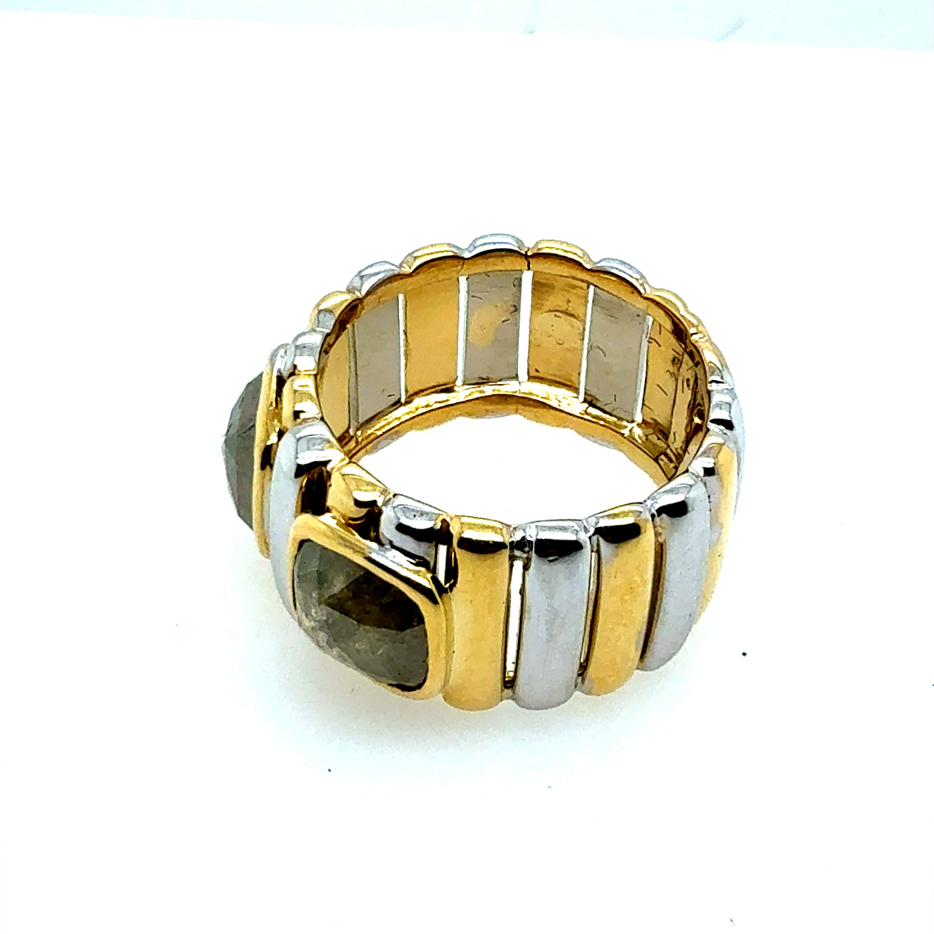 Retro Two-Tone Gold 1.5 CT Natural Rose Cut Diamond Statement Ring Circa 1980