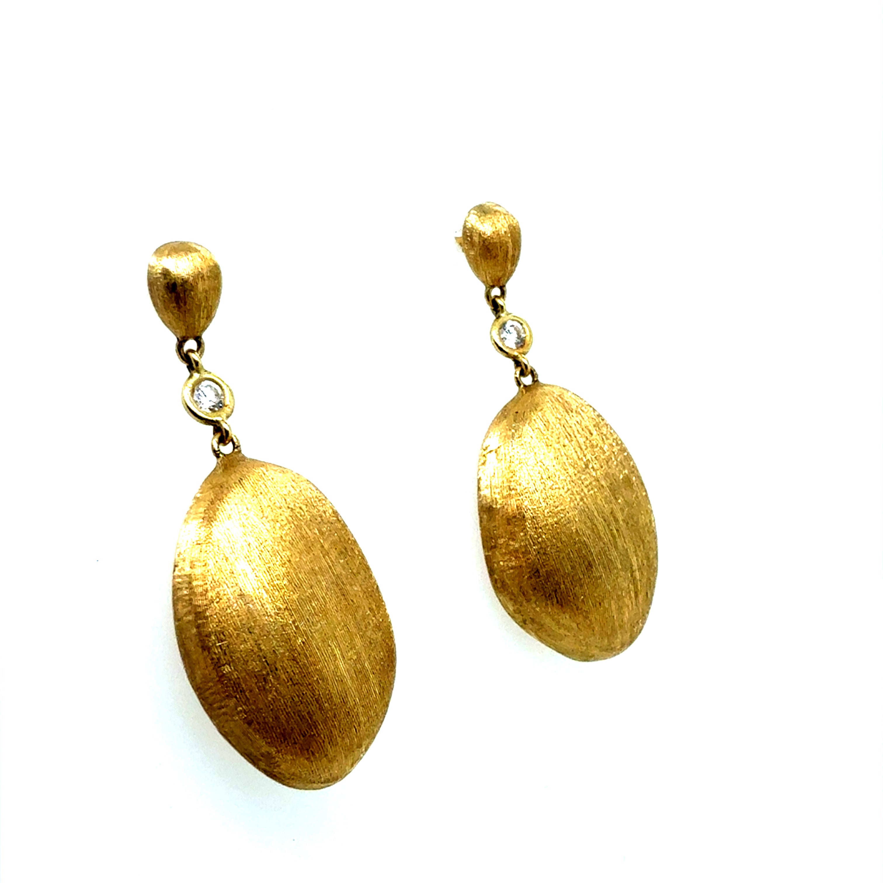 Modern Brushed Gold and Natural Diamond Drop Earrings by Marco Bicego, Italy