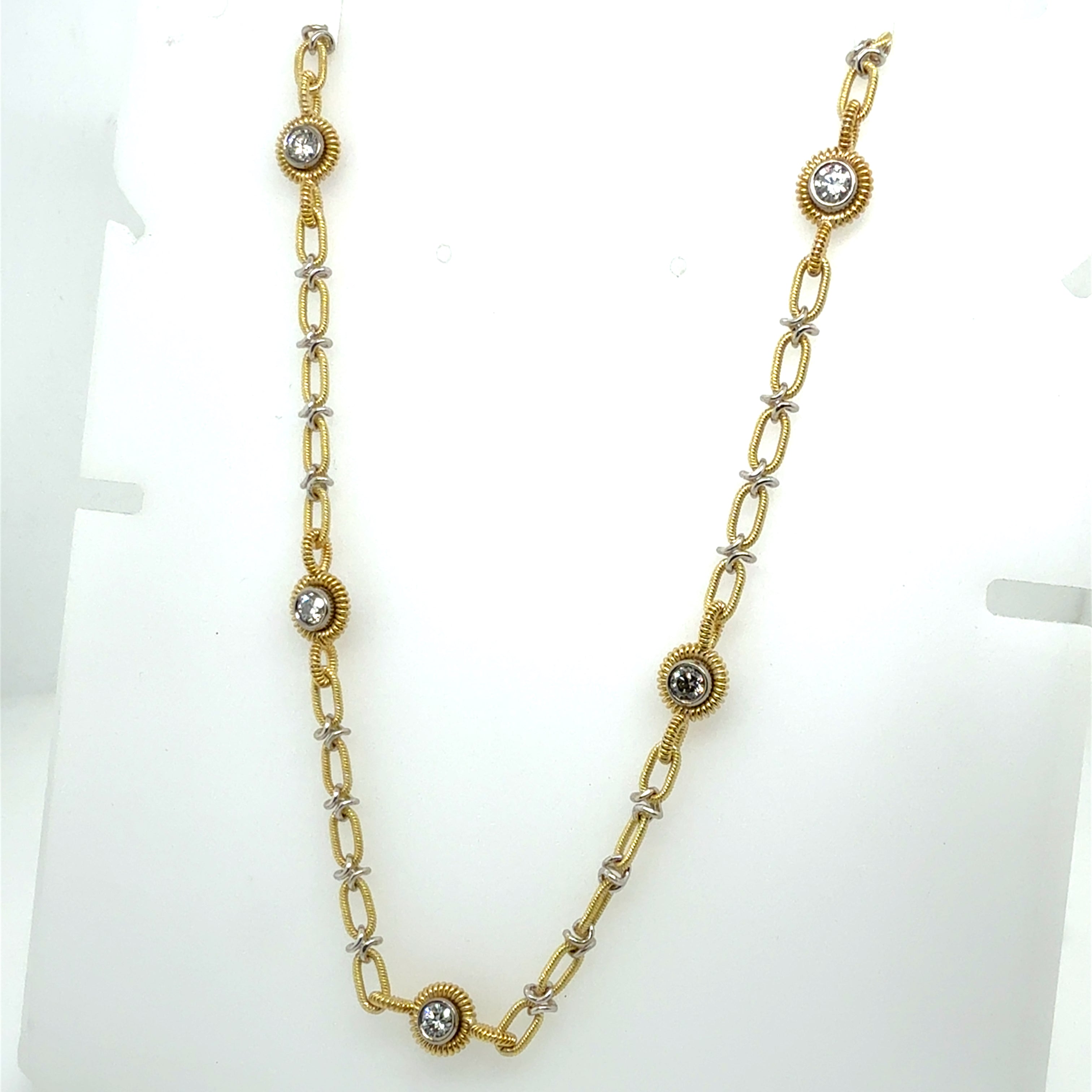 Retro Two Tone Gold 1.5 Carat Natural Diamond Statement Necklace Made in Italy