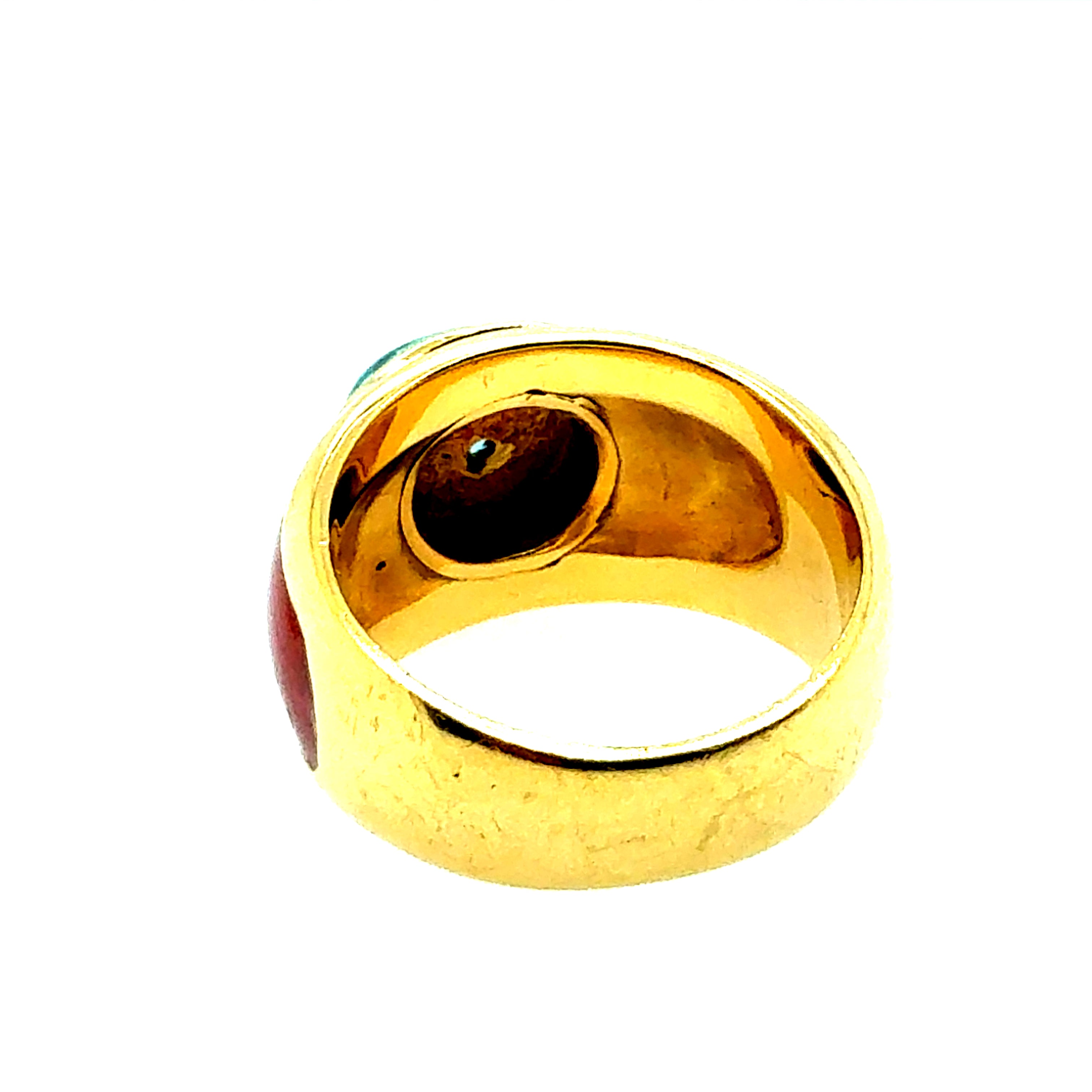 Retro Yellow Gold Tourmaline Cabochon with Caramel Enamel Statement Ring