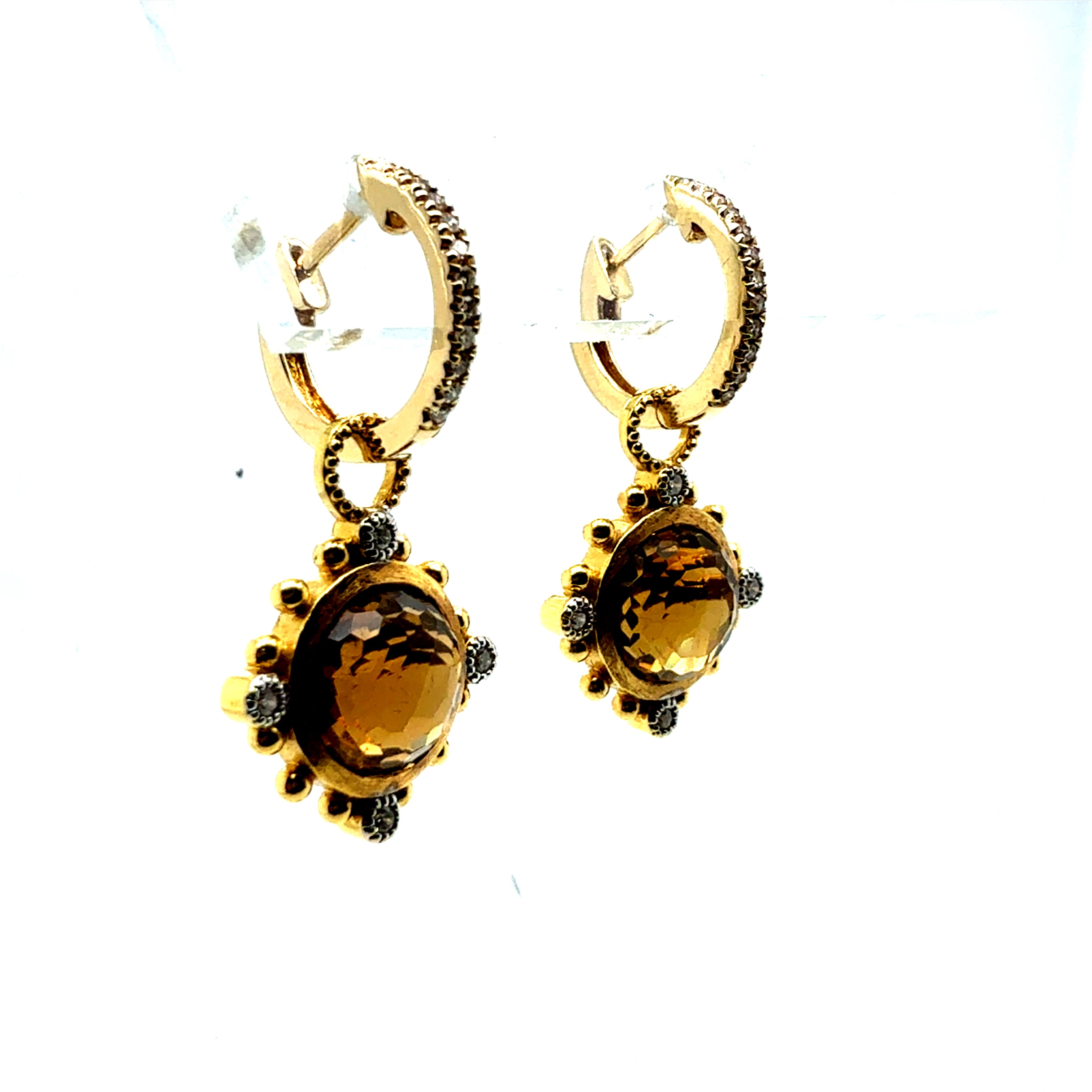 Retro Inès de la Fressange Natural Diamond & Rose-Cut Citrine Drop Earrings