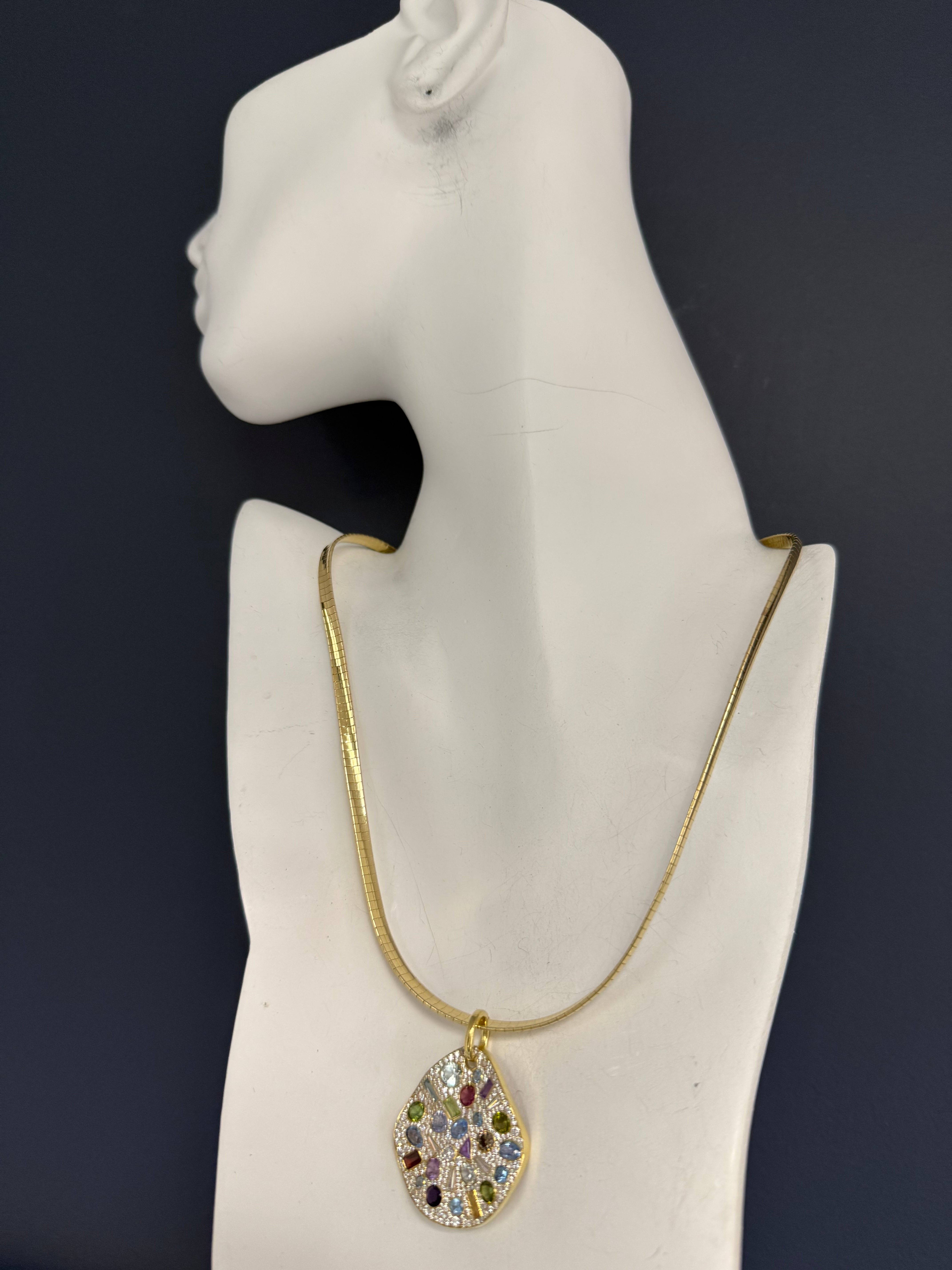 Modern Yellow Gold 4 Carat Natural Diamond & Multicolor Statement Pendant