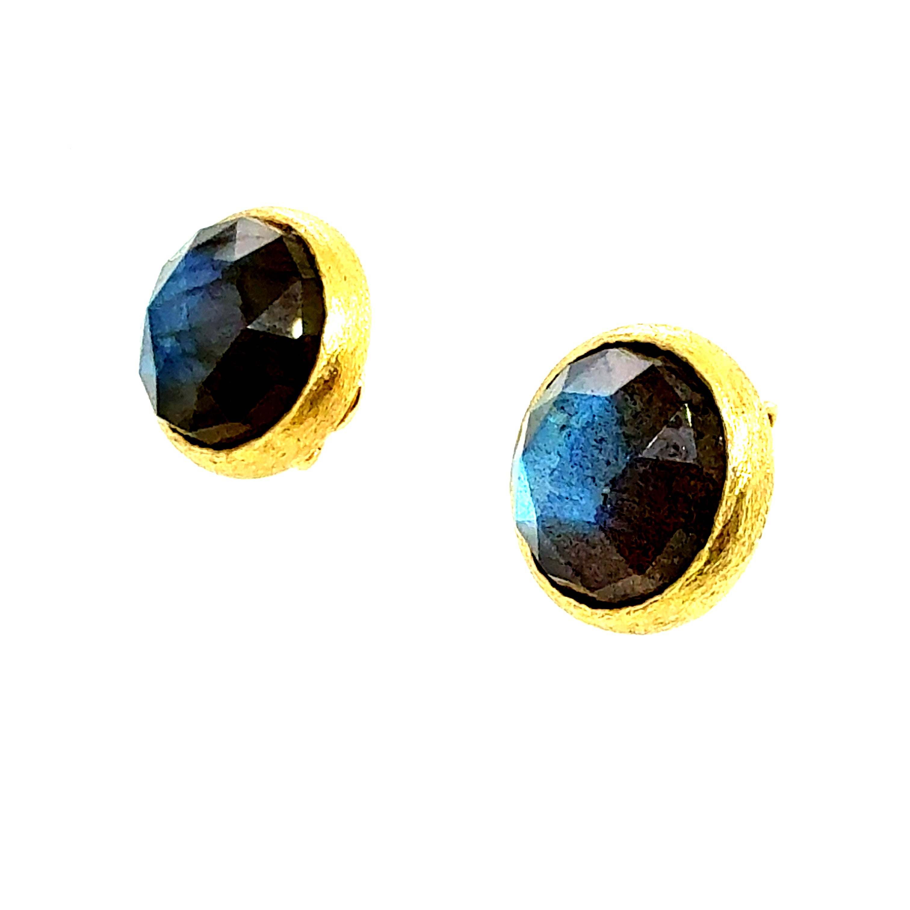 Modern Brushed Yellow Gold Rose-Cut Labradorite Statement Earrings