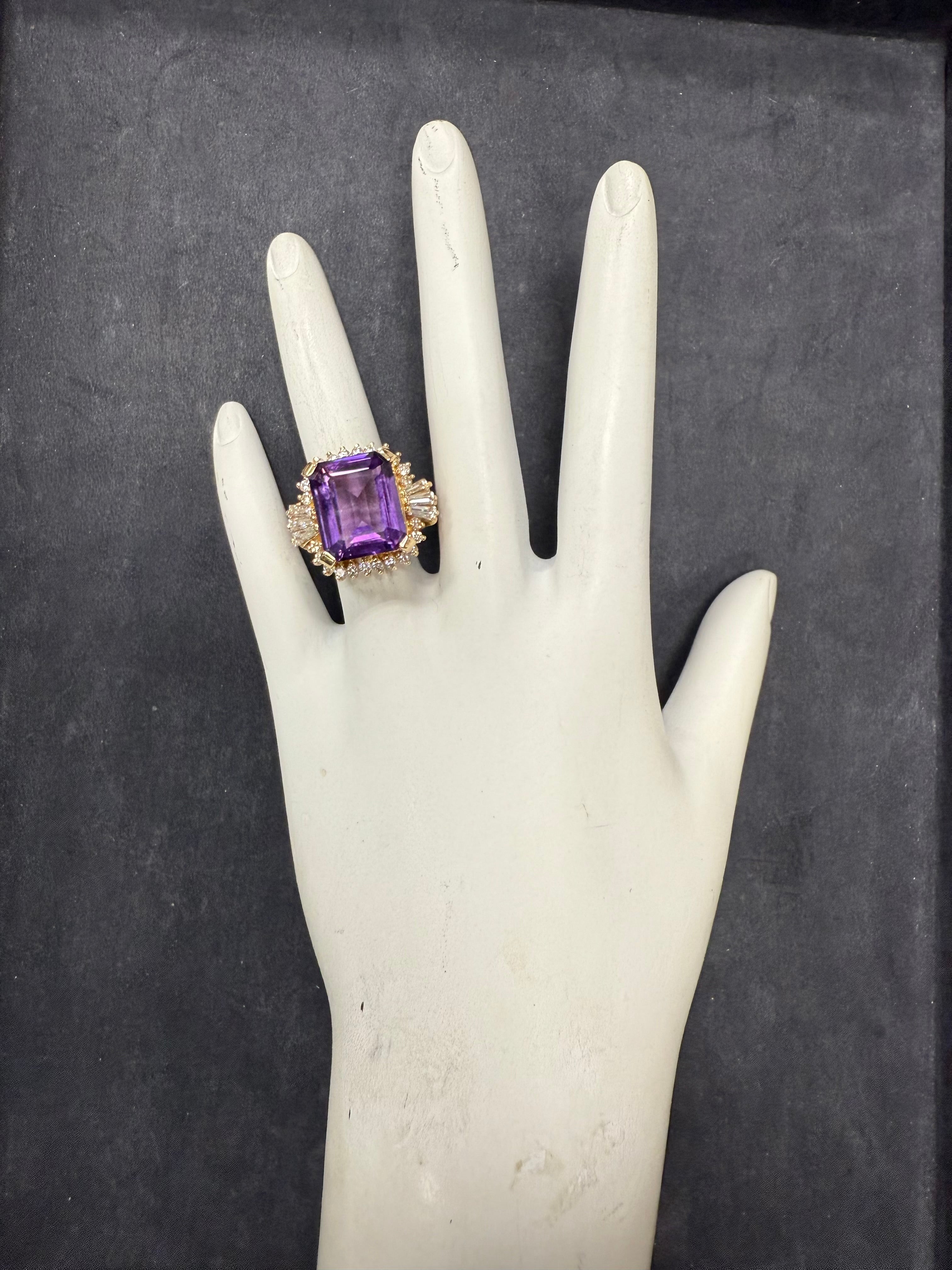 Retro Yellow Gold 10 Carat Amethyst & Natural Diamond Ballerina Ring Circa 1970