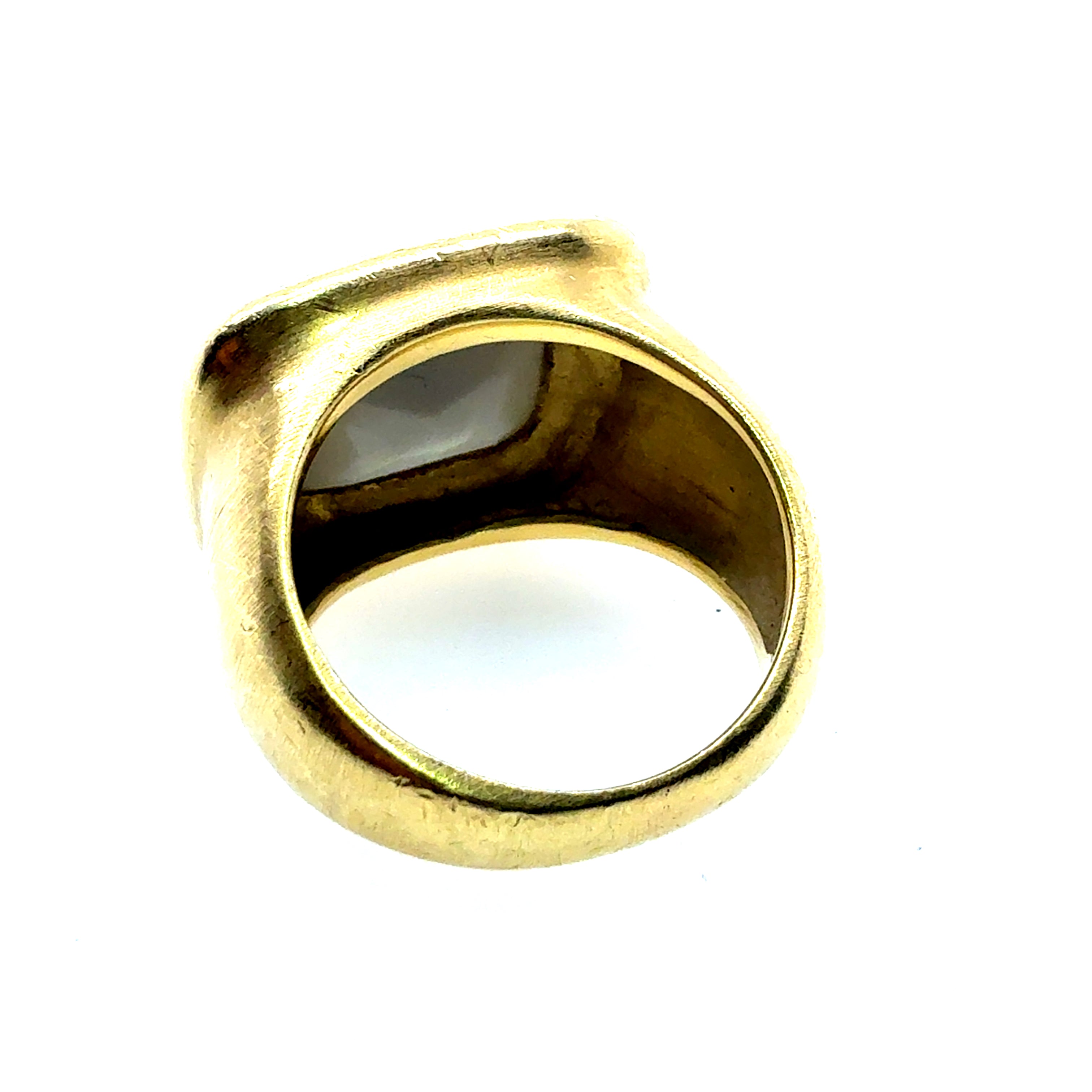 Retro Yellow Gold White Rose Cut Coral Bold Statement Ring Circa 1980