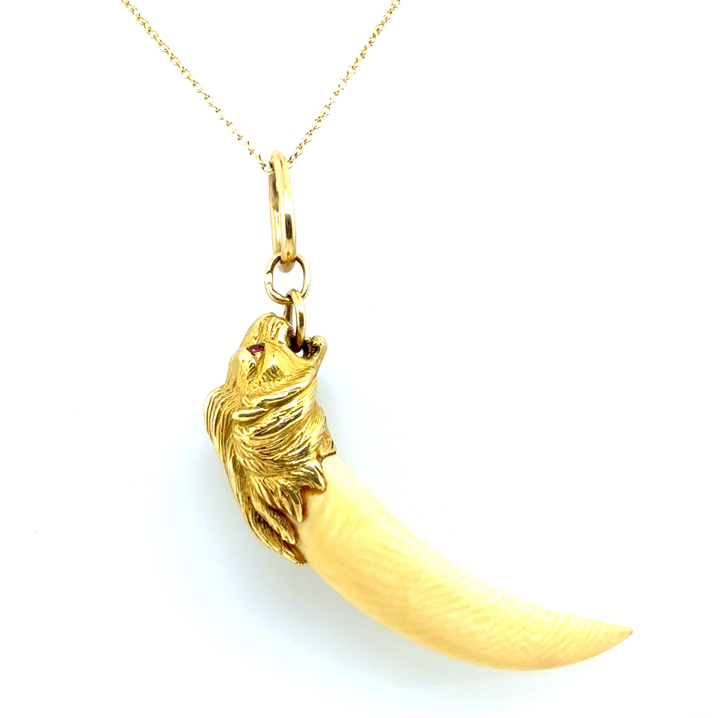 Retro 18K Yellow Gold Lion Head Bone Pendant Made In France