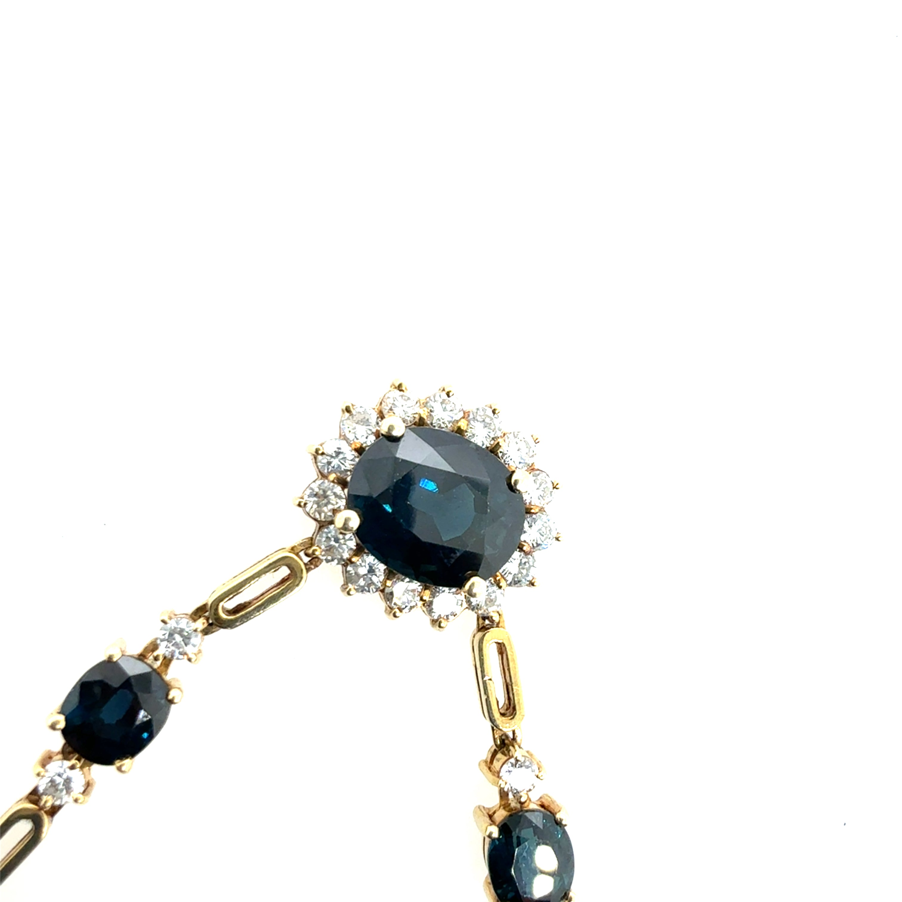 Retro Gold 7.55 Carat Natural Diamond & Royal Blue Sapphire Statement Necklace