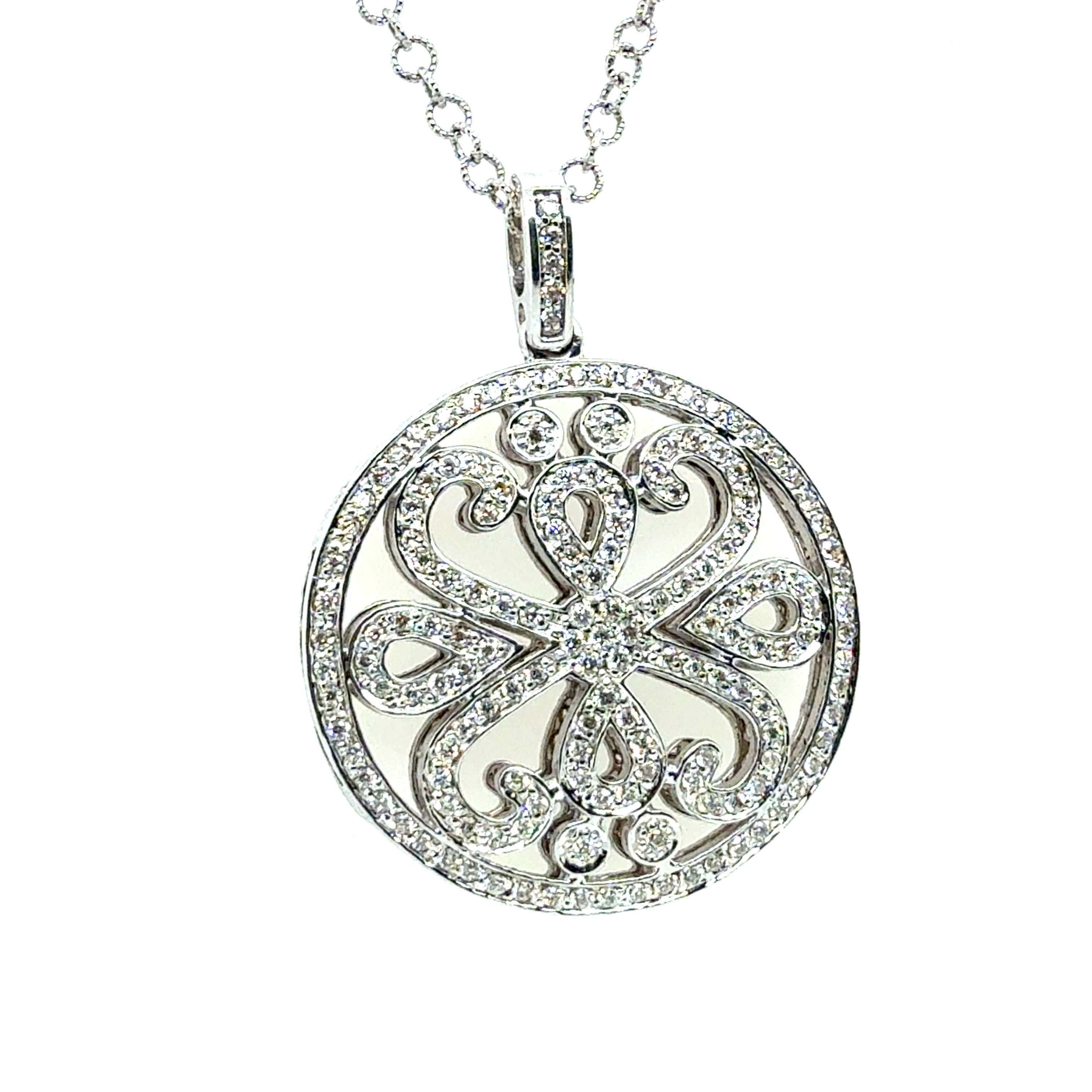 Modern White Gold 1 Carat Natural Round Diamond Medallion Pendant