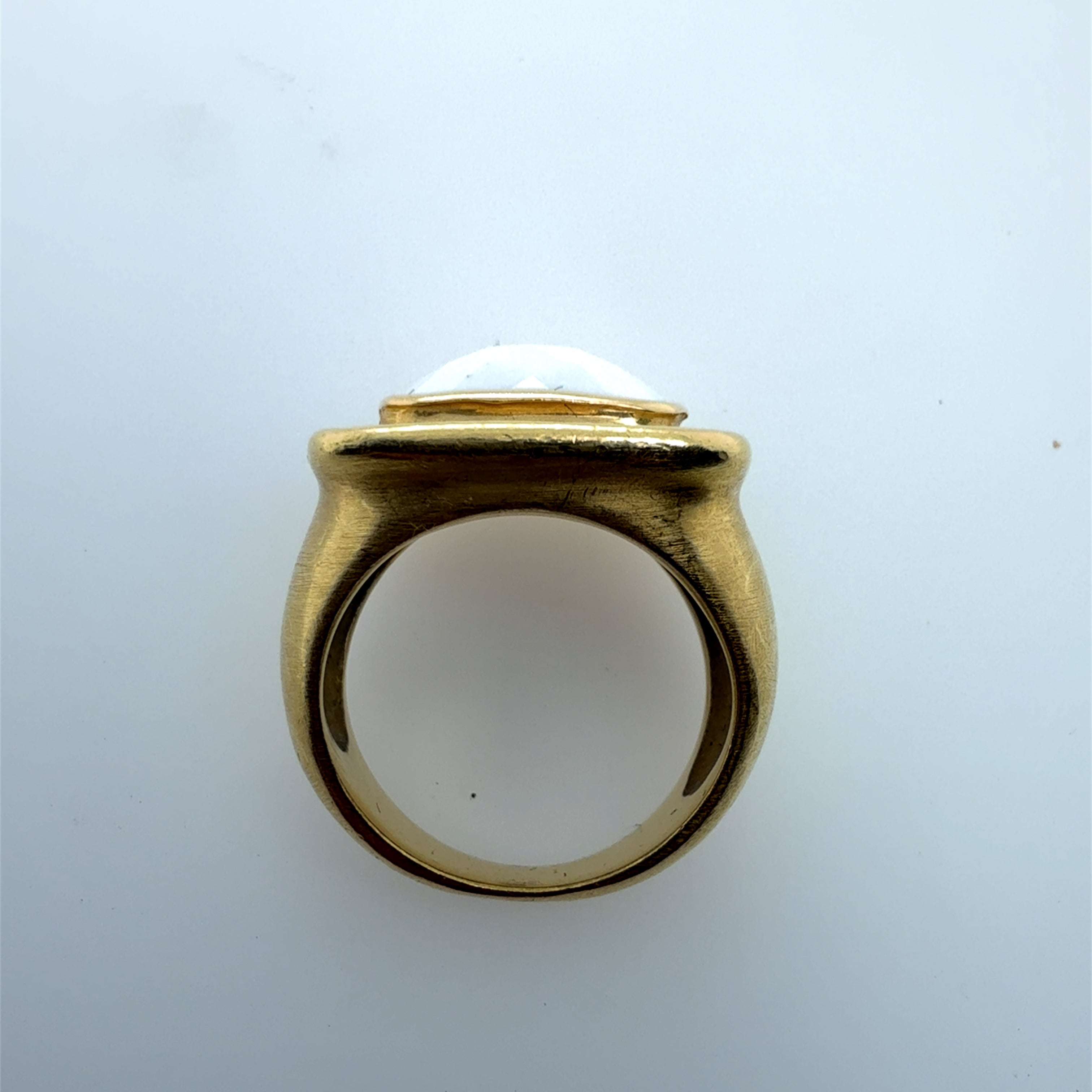 Retro Yellow Gold White Rose Cut Coral Bold Statement Ring Circa 1980