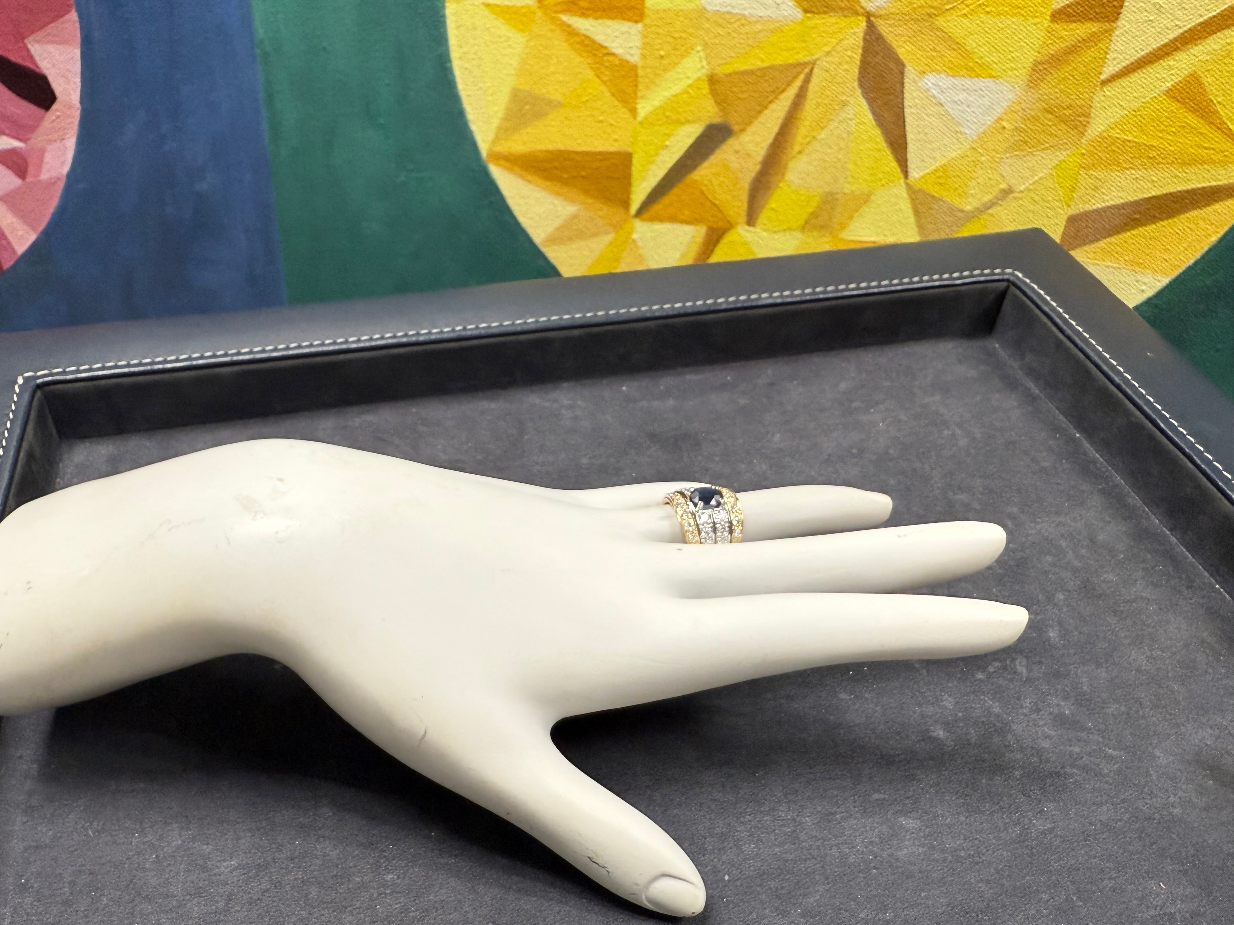 Retro Two-Tone Gold 3 Carat Natural Royal Blue Sapphire & Diamond Ring 1980