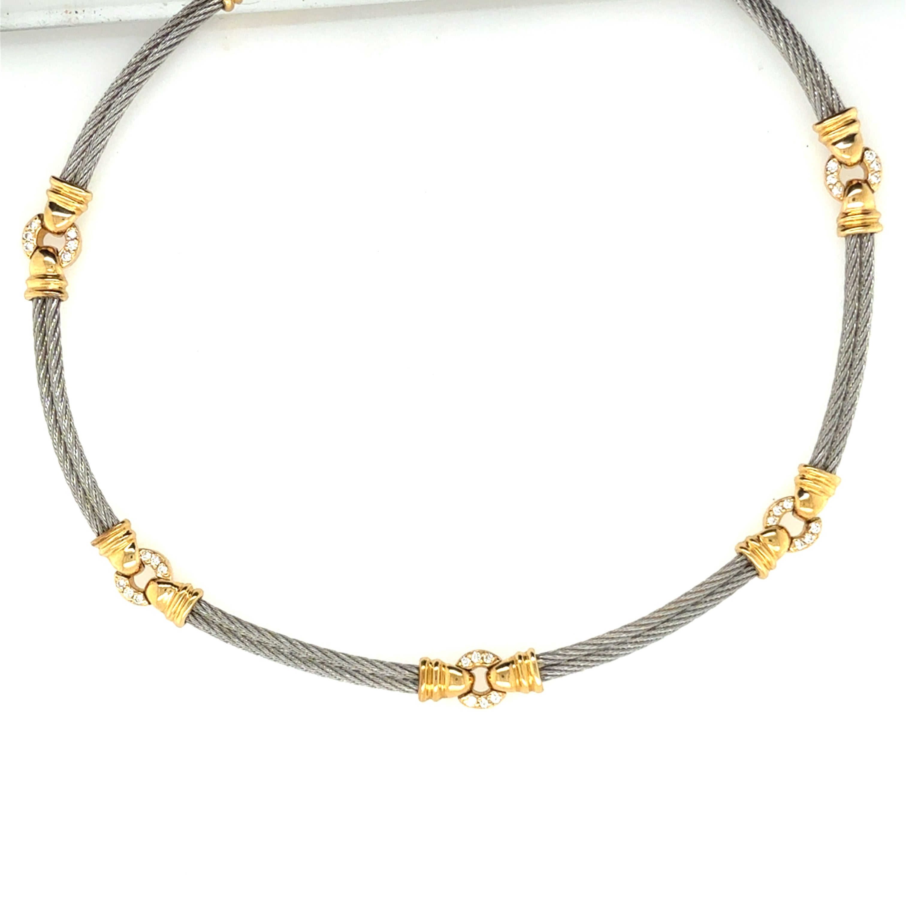 Retro Gold & Steel 0.6 Carat Natural Diamond Statement Necklace Circa 1985