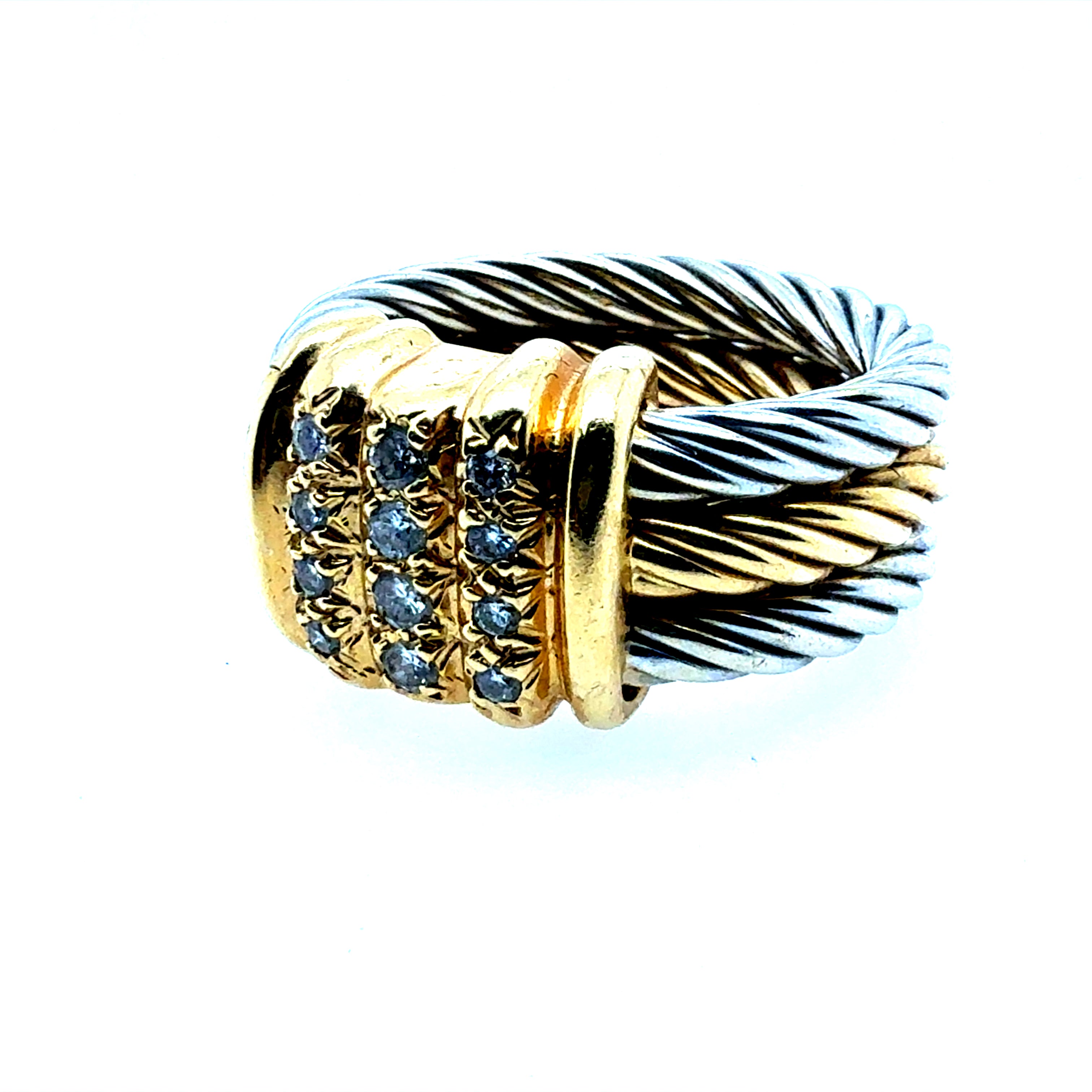 Modern Two-Tone Gold Natural Diamond Cable Stack Statement Ring by CHARRIOL