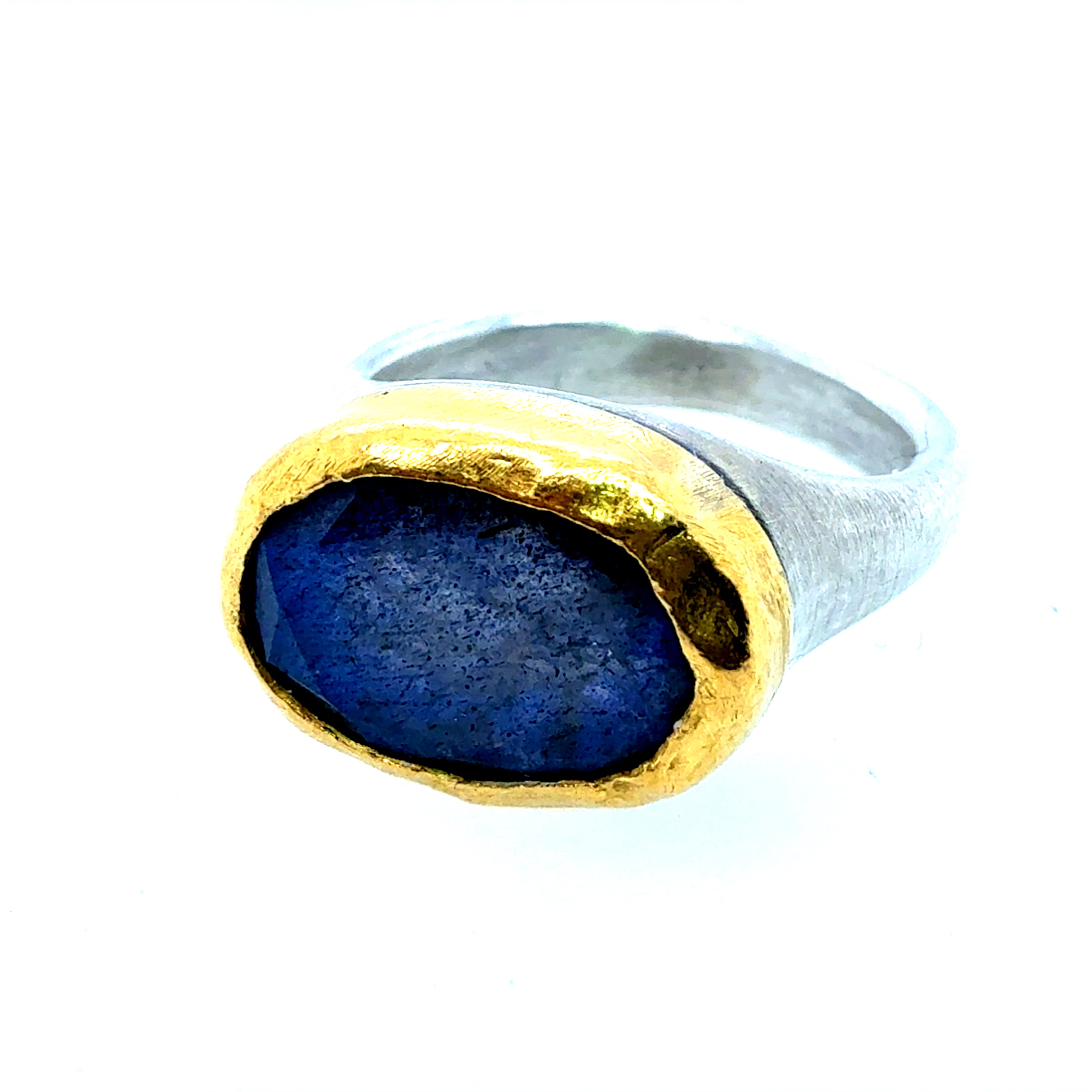 Retro Gold & Silver Blue Iridescent Labradorite Statement Ring Circa 1990
