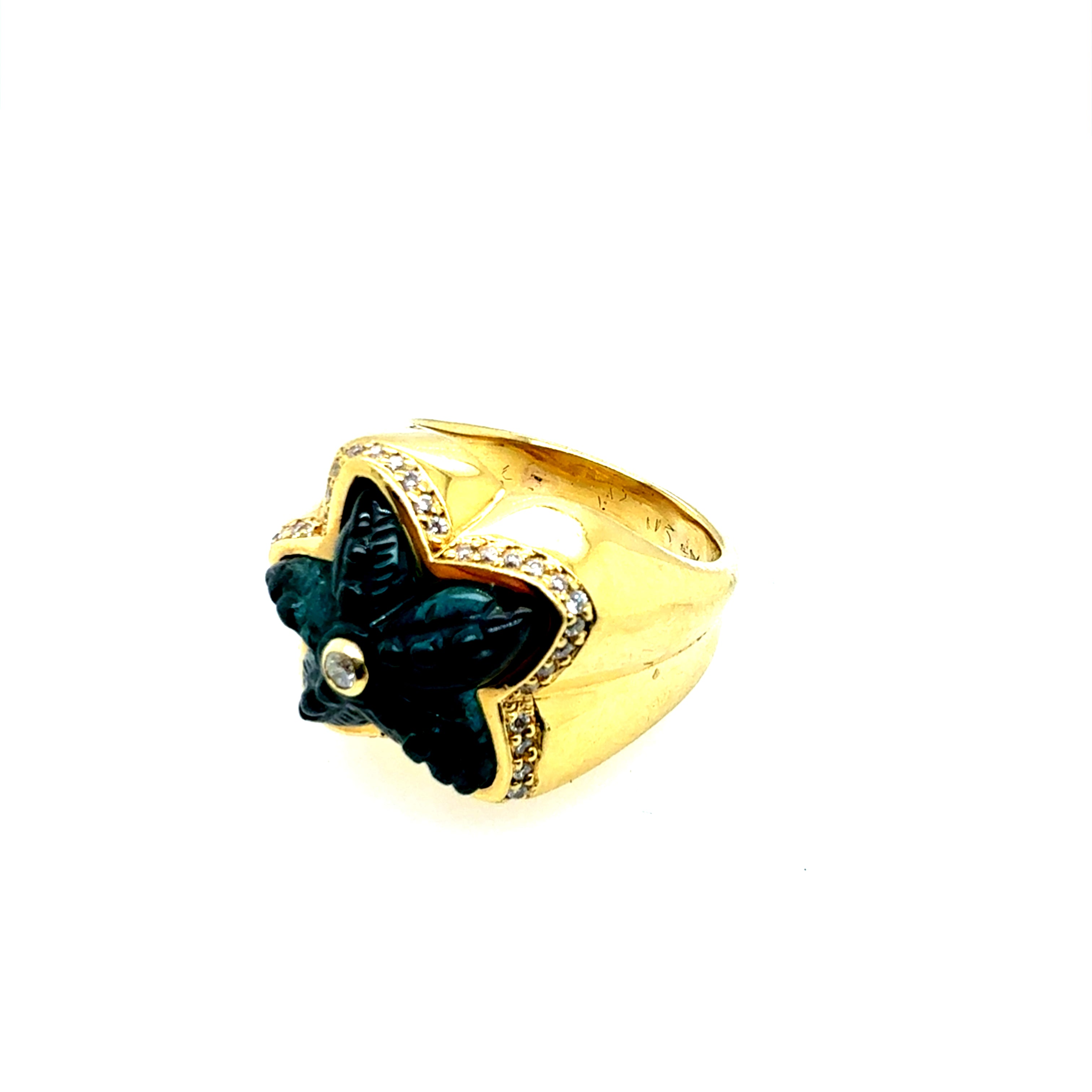 Retro Gold Natural Blue-Green Tourmaline & Diamond Starfish Ring Circa 1980