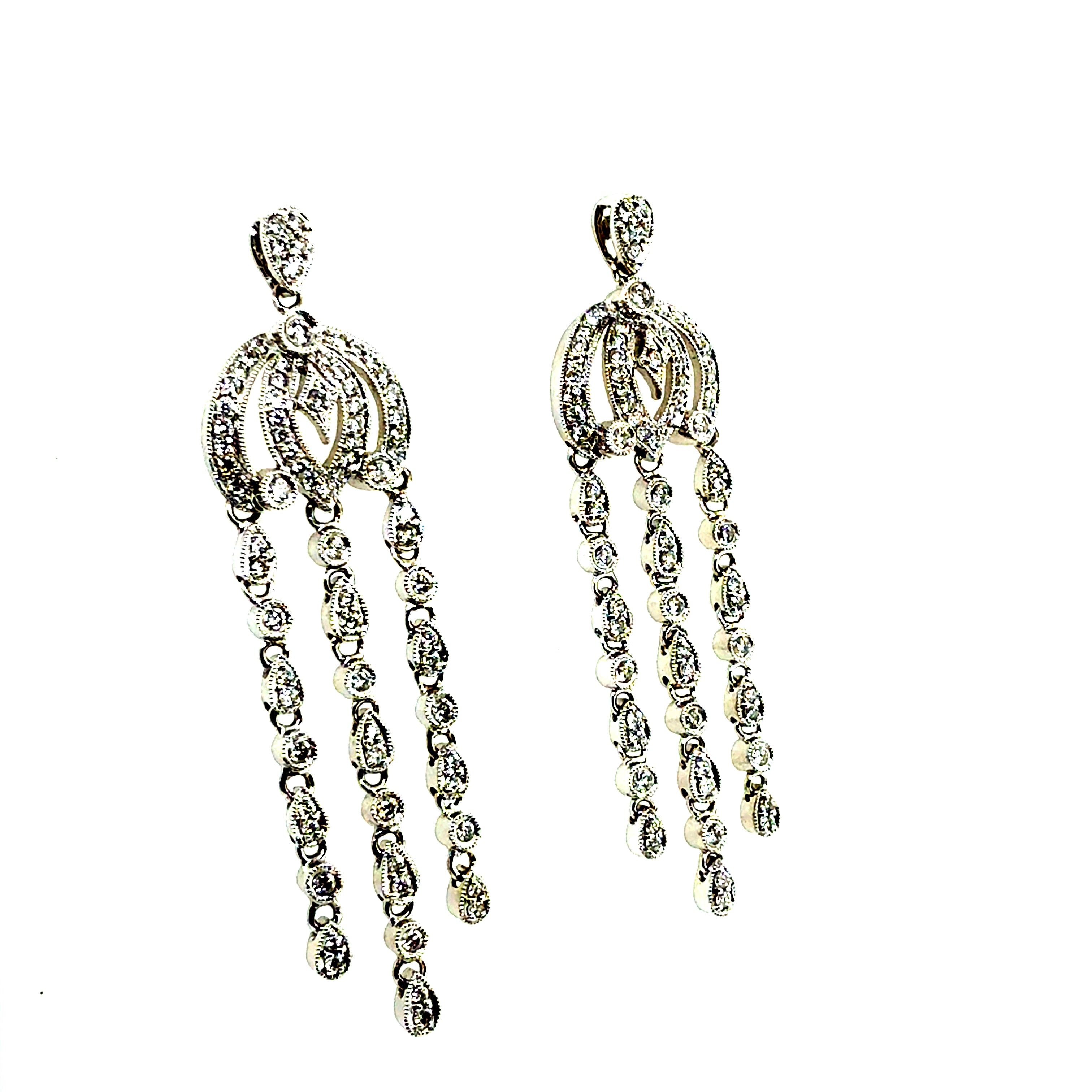 Modern 18K White Gold 1.2 Carat Natural Diamond Chandelier Statement Earrings
