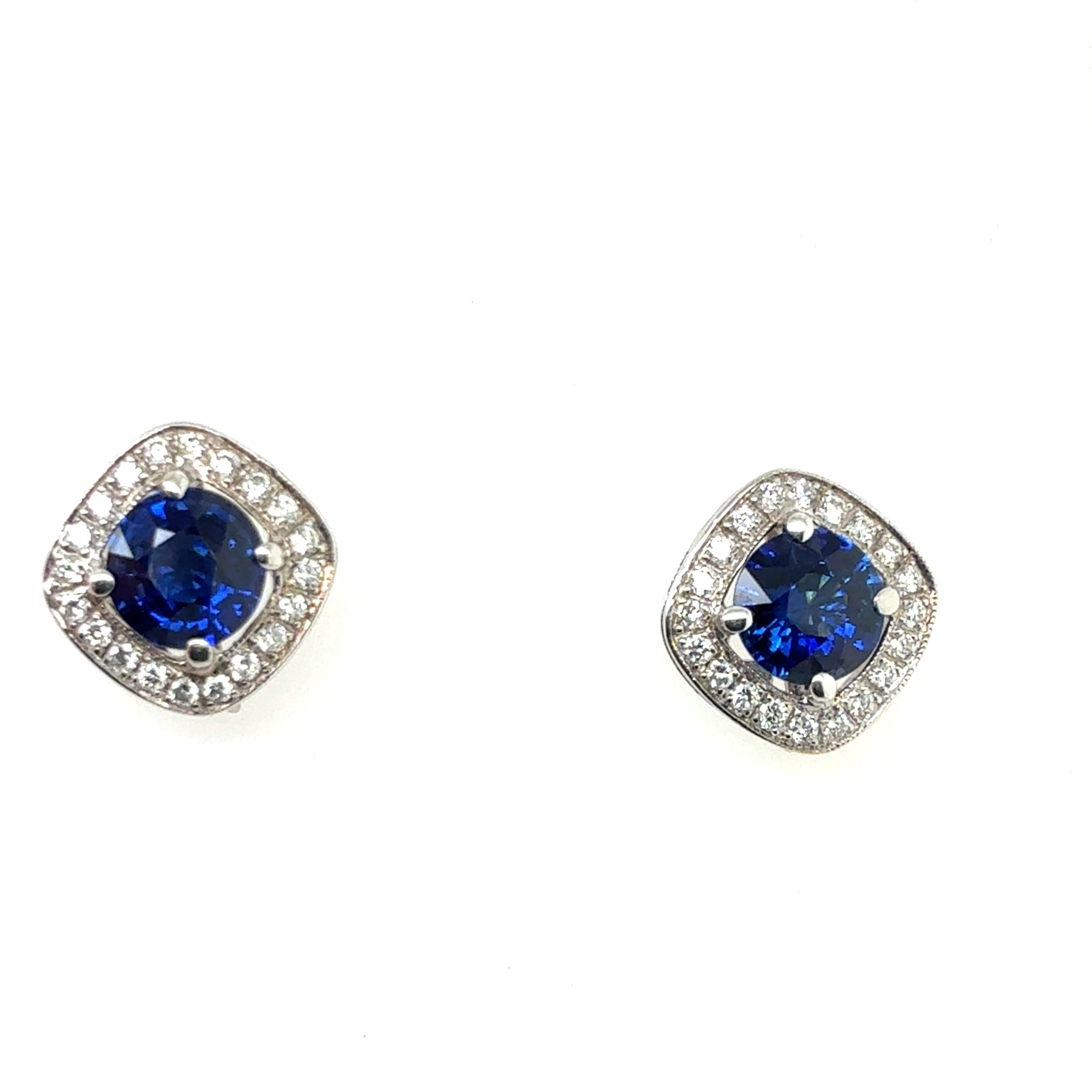 Modern Gold 2.8 Carats Natural Royal Blue Sapphire & Diamond Stud Halo Earrings