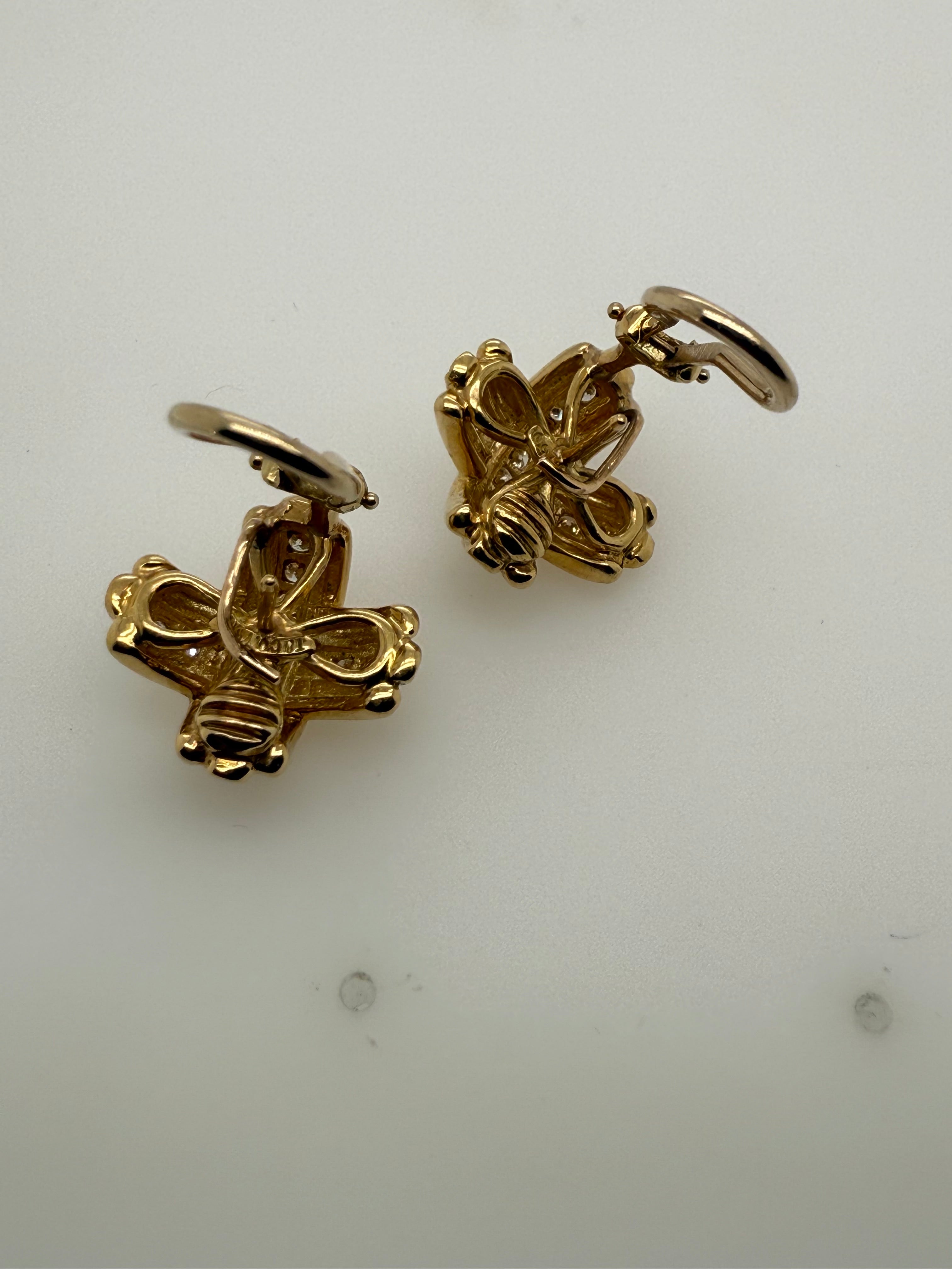 Retro Gold Tiffany & Co Natural One CT Colorless Diamond CrissCross Earrings