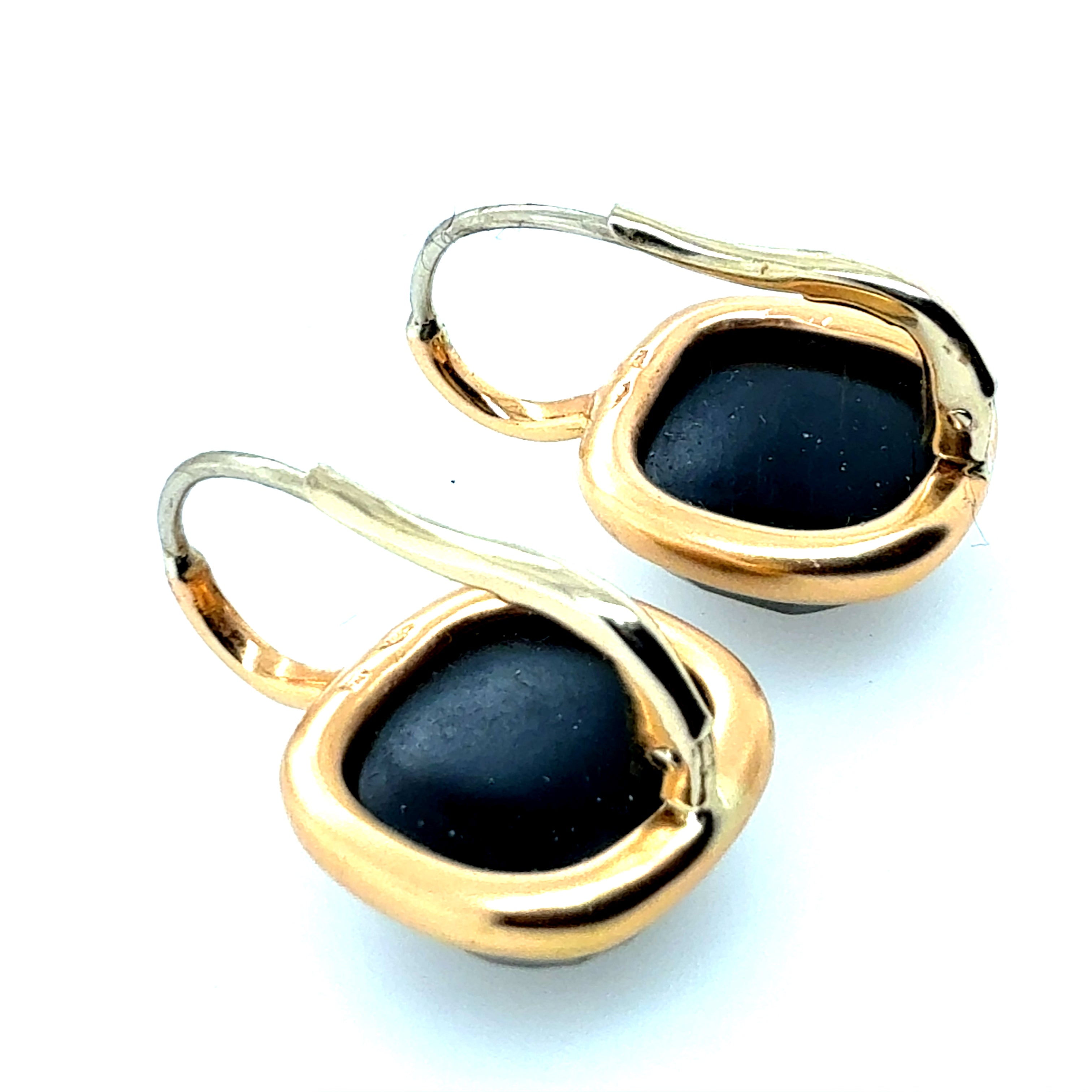 Modern Italian Gold Satin Finish Statement Onyx Earrings, Made in Italy