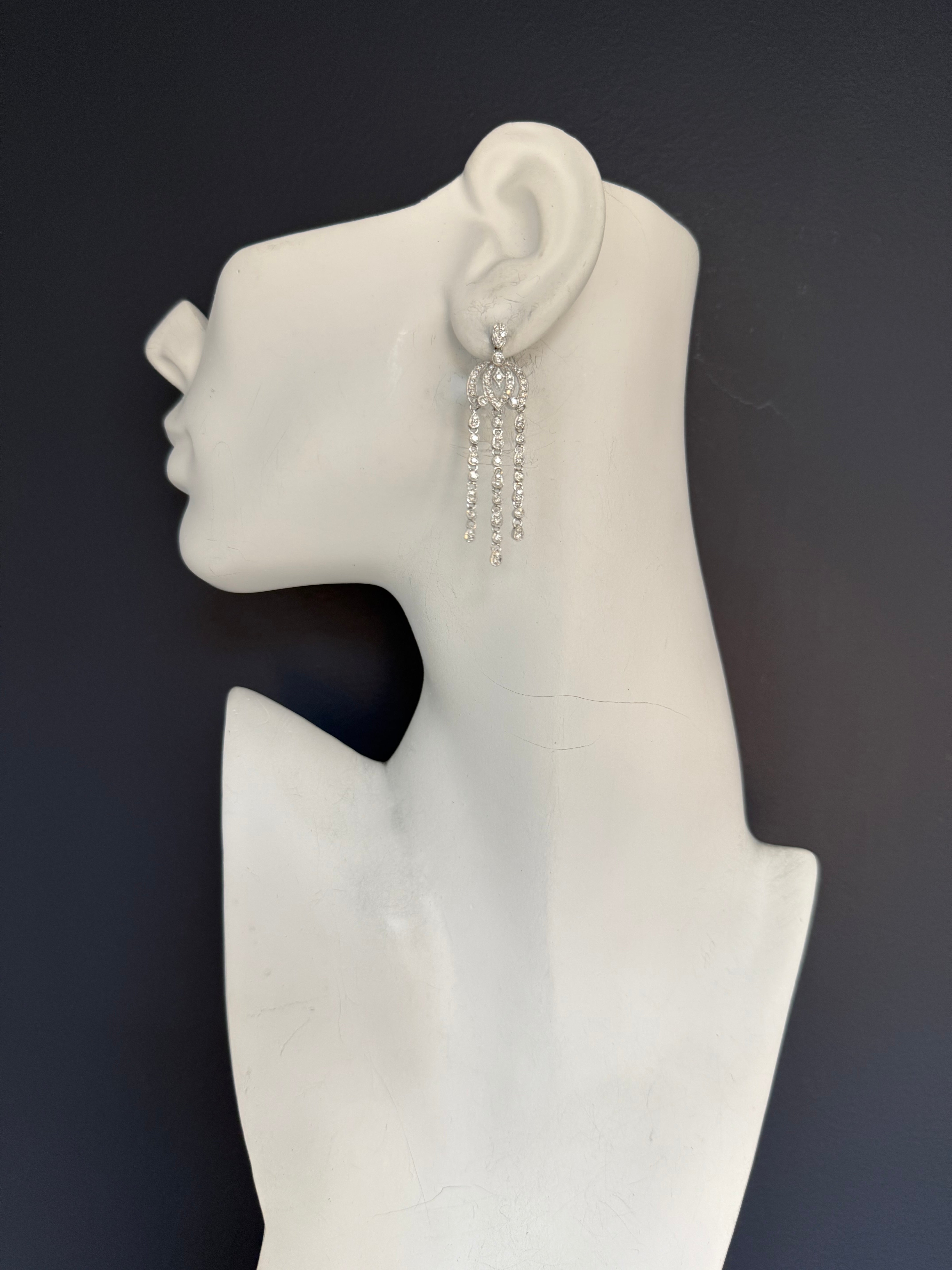 Modern 18K White Gold 1.2 Carat Natural Diamond Chandelier Statement Earrings