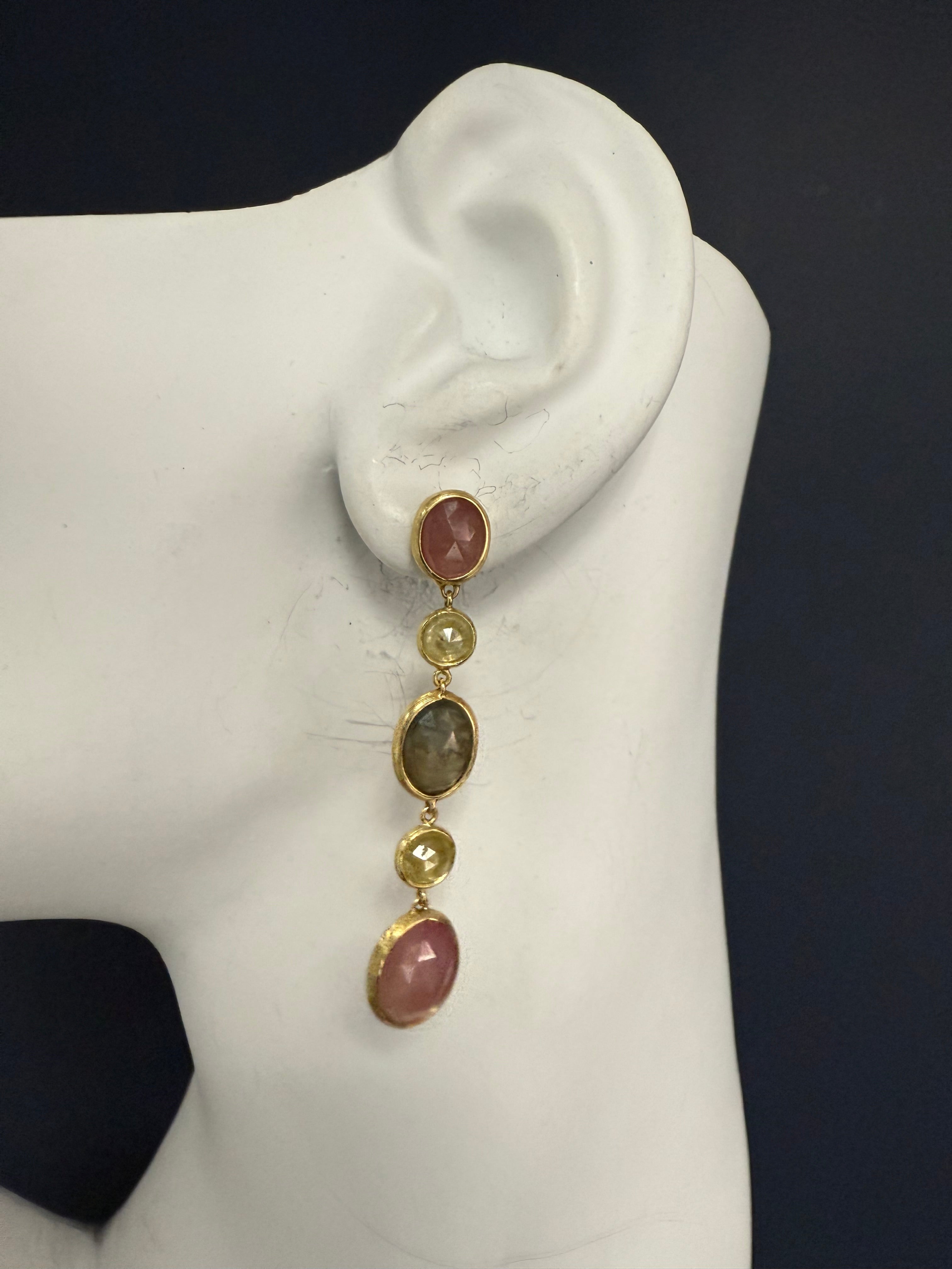 Modern Gold Italian Diamond and Multicolor Rose Drop Earrings Marco BICEGO