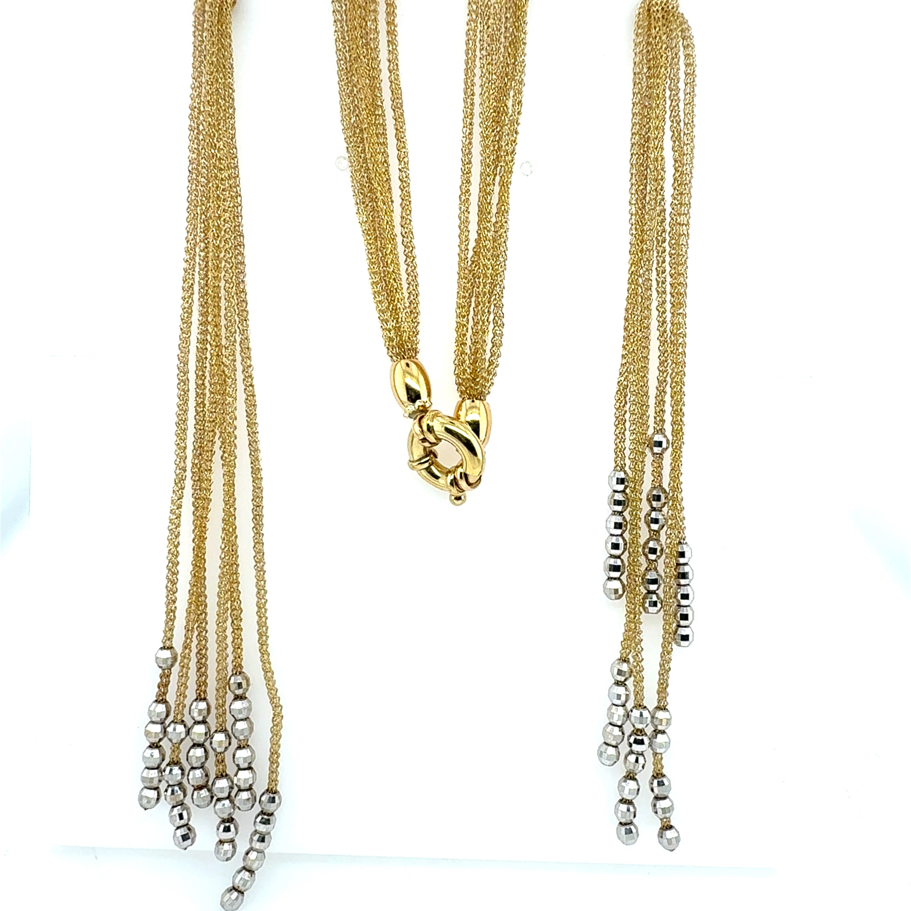 Retro Yellow Gold Six-Strand Woven 36 Inch Chain Necklace Circa 1980