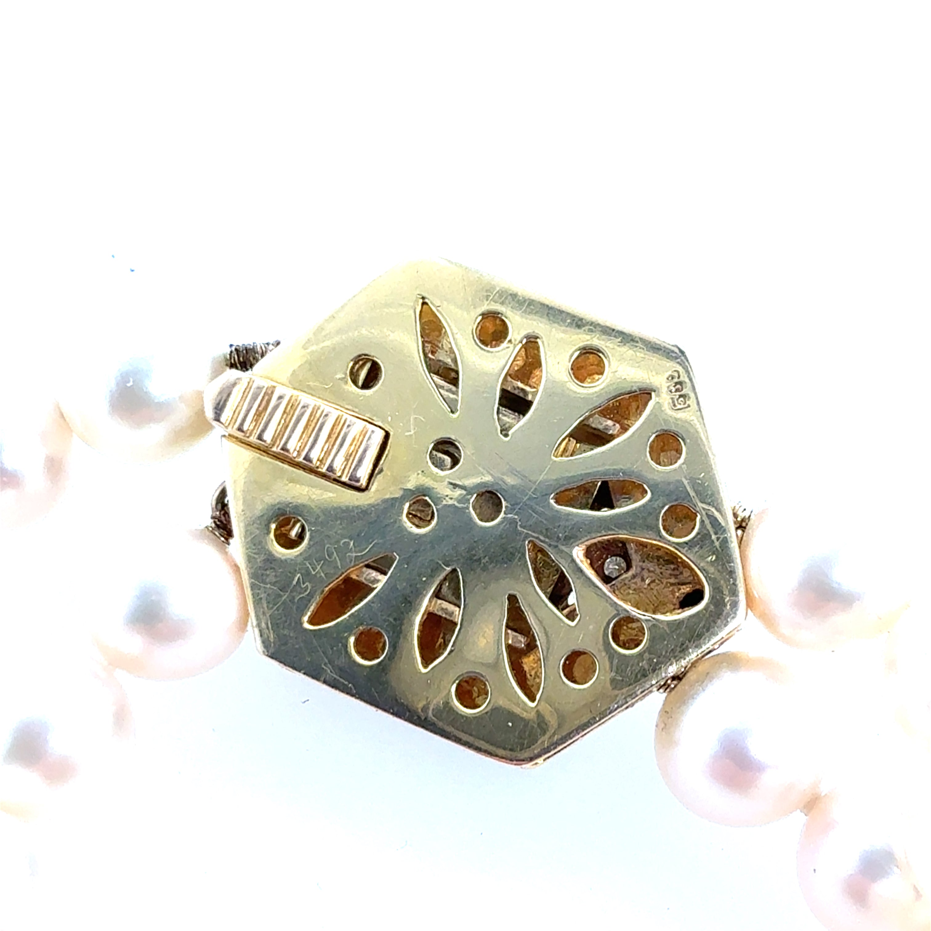 Retro Gold Double Row Pearl Onyx 0.4ct Natural Diamond Ruby CAB Necklace 1980