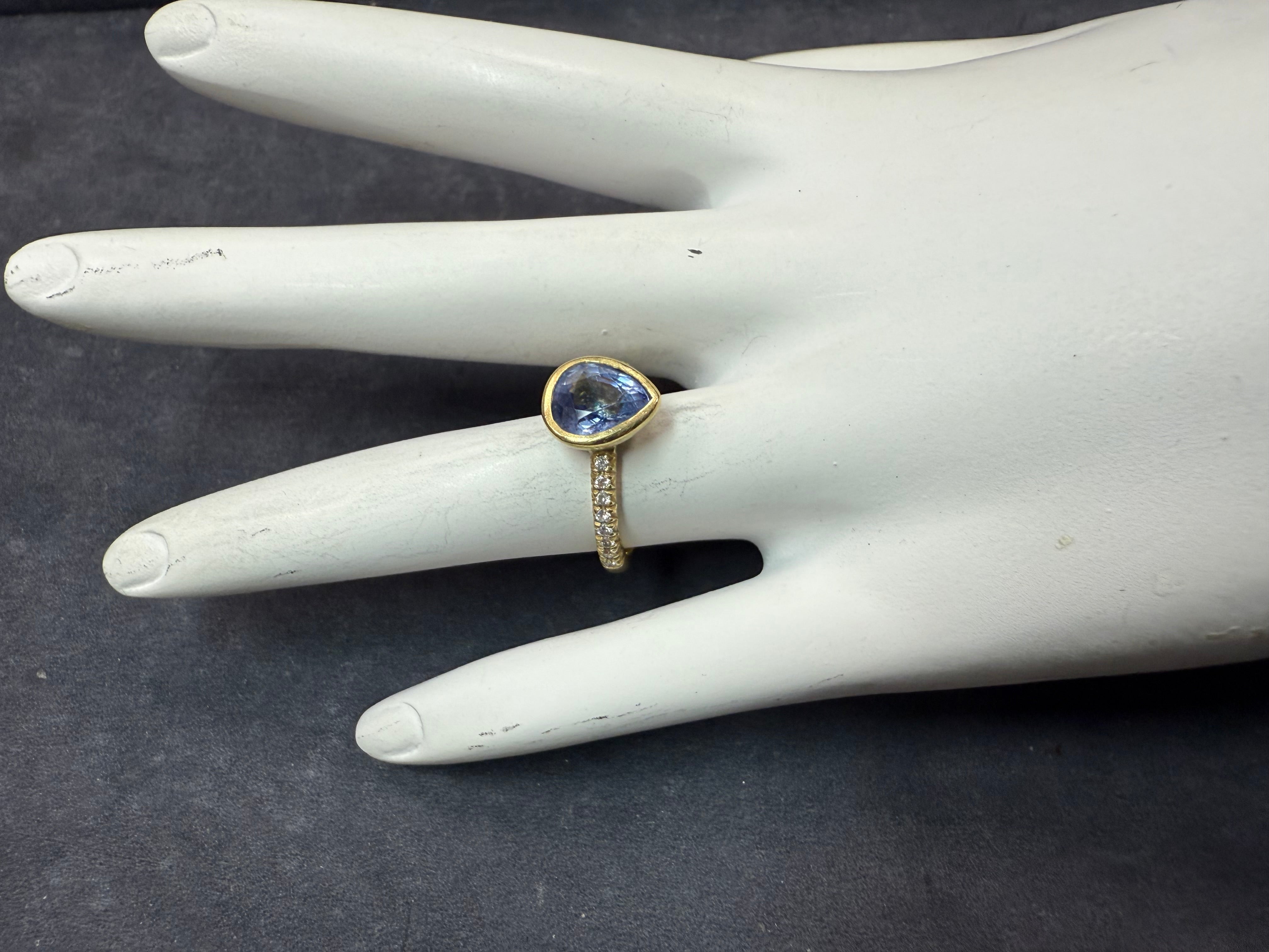 Modern Gold 2.12 Carat Pear Blue Sapphire & Natural Diamond Statement Ring