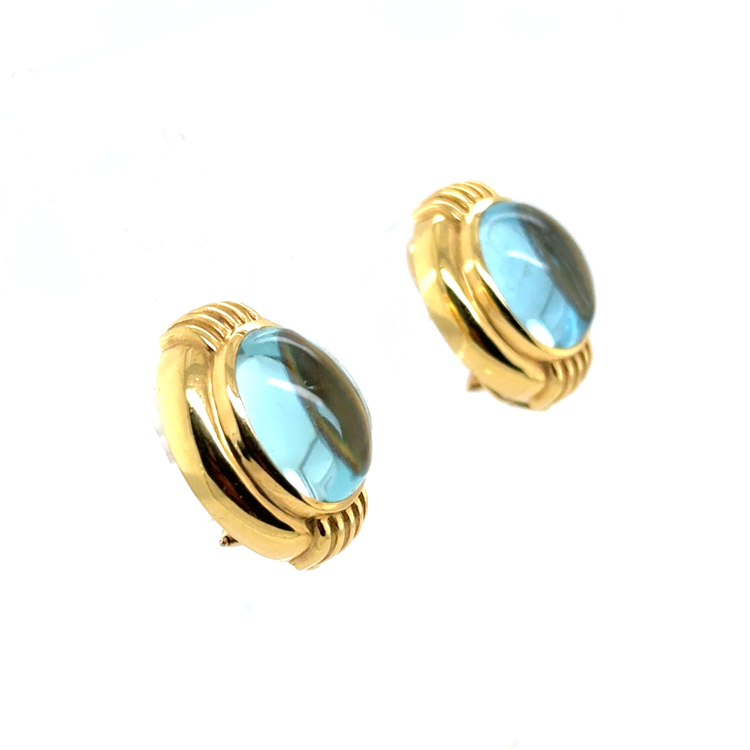 Retro Gold Natural Blue Topaz Cabochon Clip Earrings by Gump’s