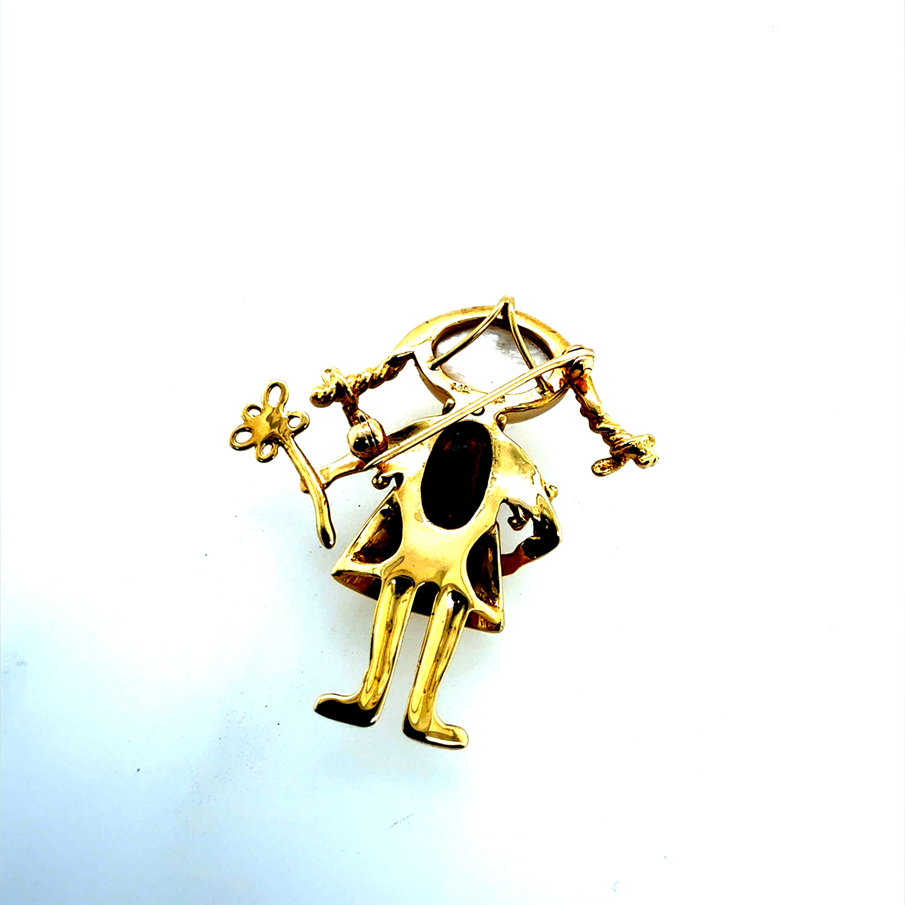 Retro Yellow Gold Flower Girl Pendant and Brooch Circa 1990