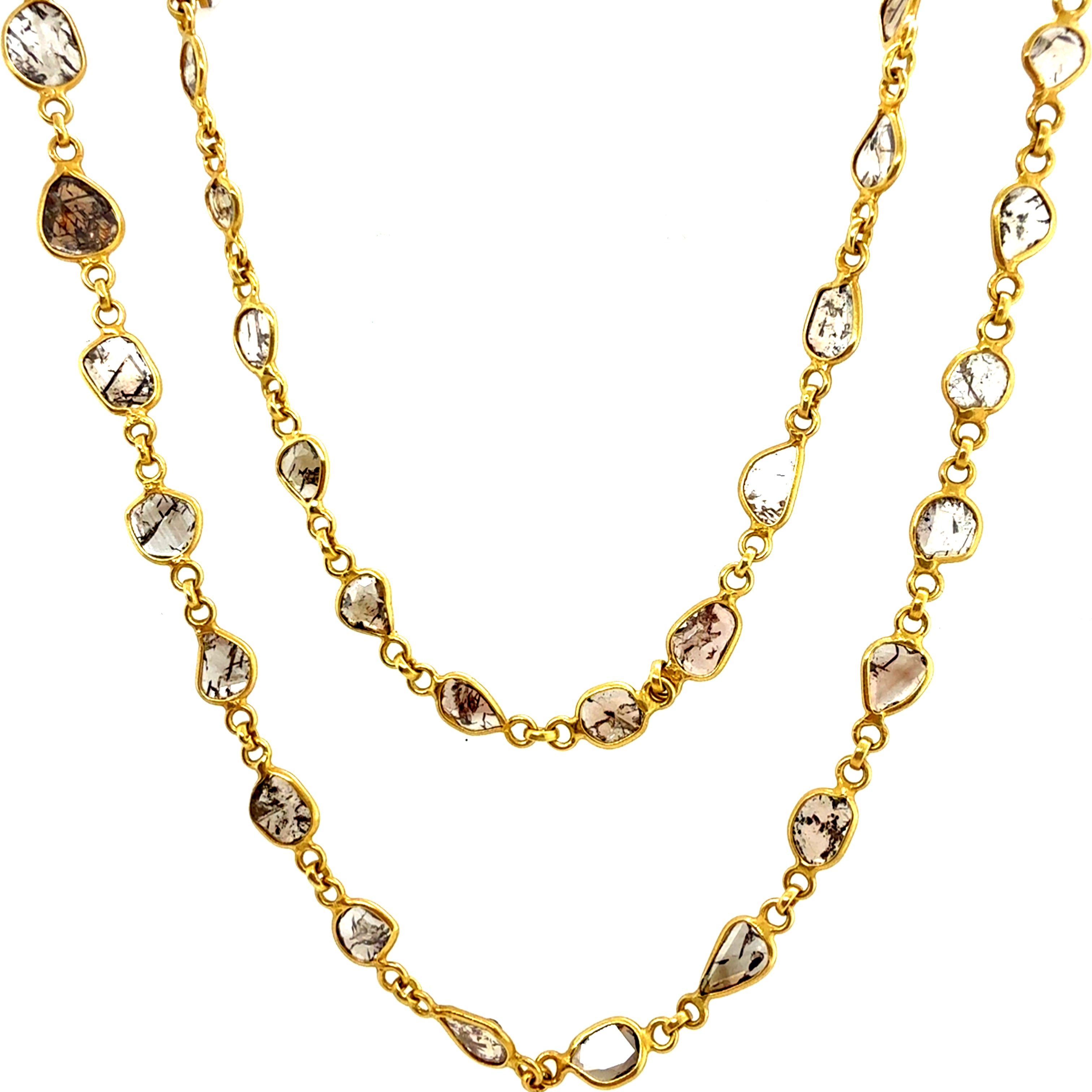 Retro Yellow Gold Natural Diamond Slice 22 Inch Statement Necklace