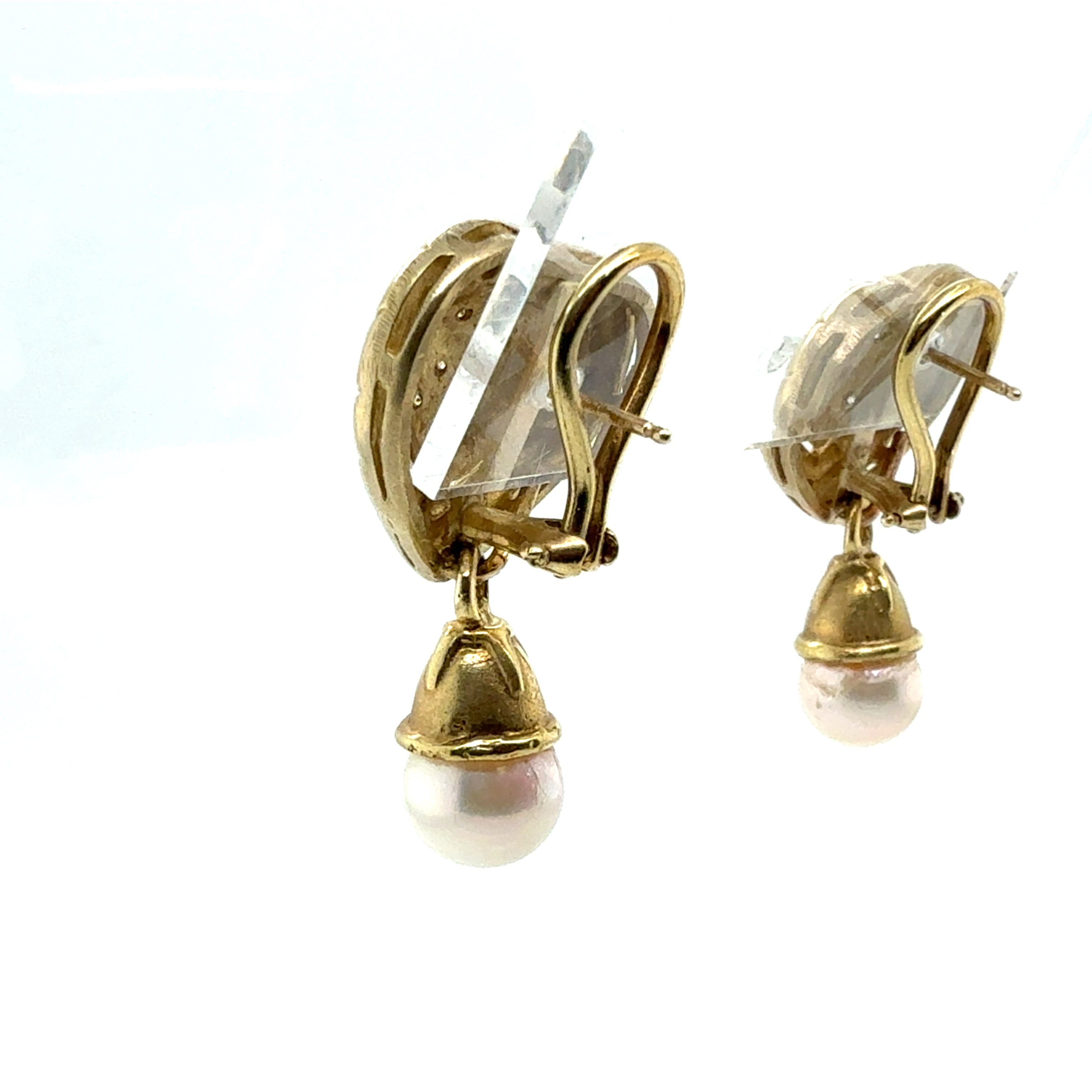 Retro Gold Natural Diamond & Pearl Heart Drop Statement Earrings Circa 1990