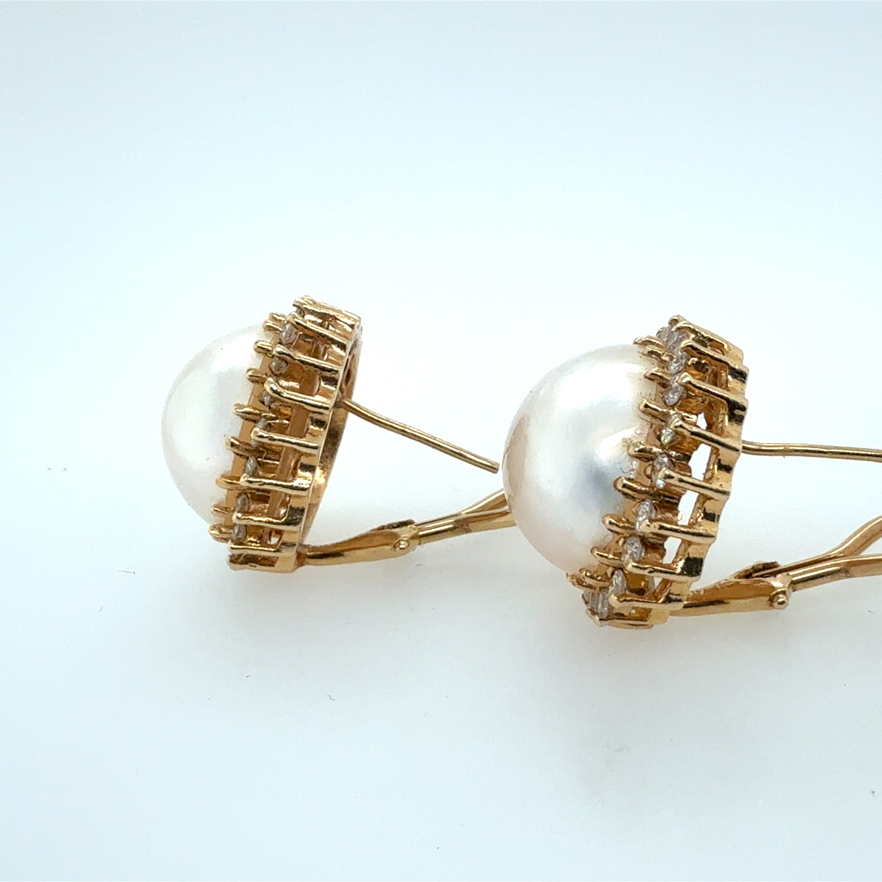Retro 14K Yellow Gold Mabe 1.2 Carat Natural Diamond & Pearl Statement Earrings