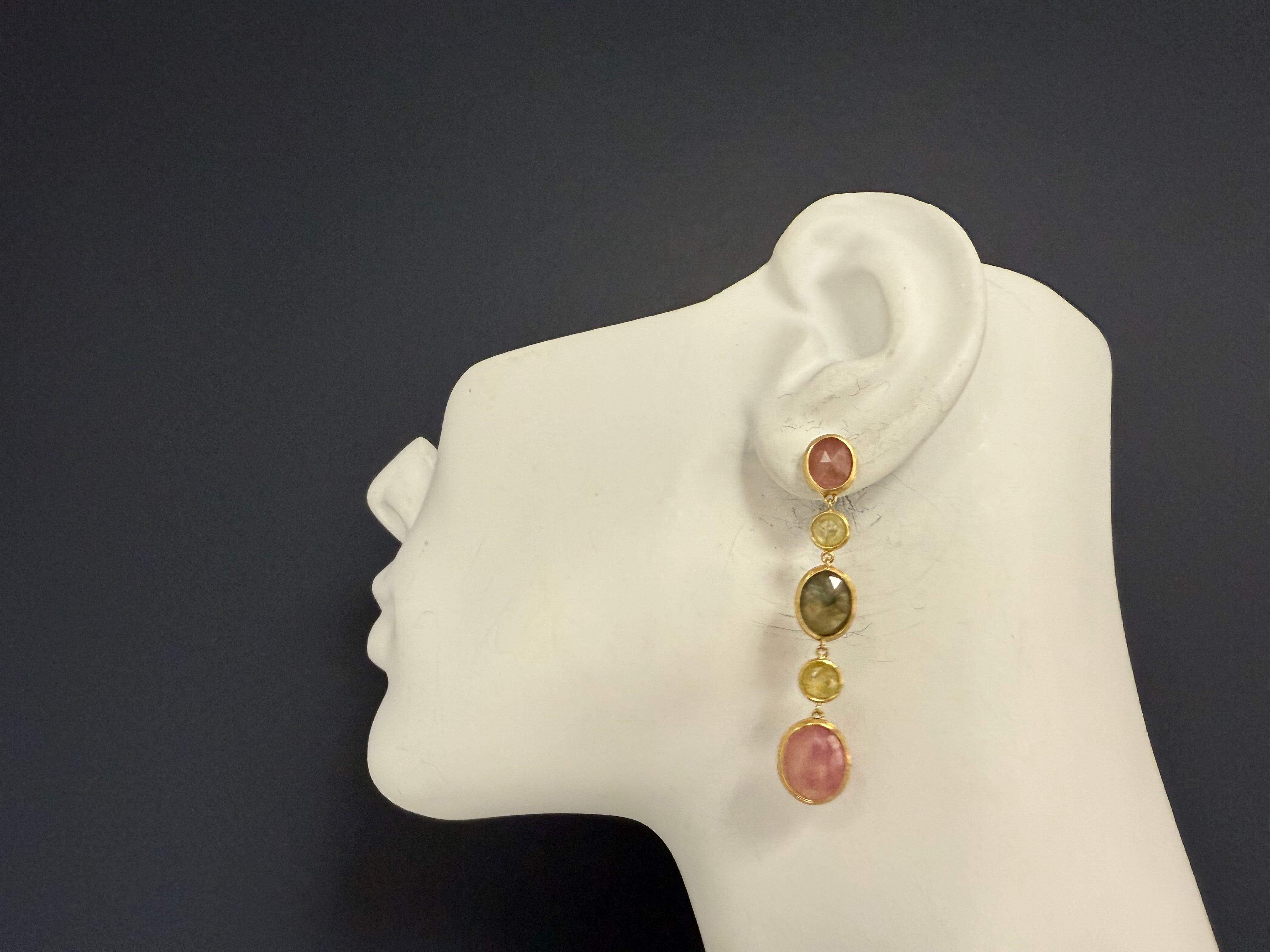 Modern Gold Italian Natural Diamond and Multicolor Rose Drop Earrings Marco BICEGO