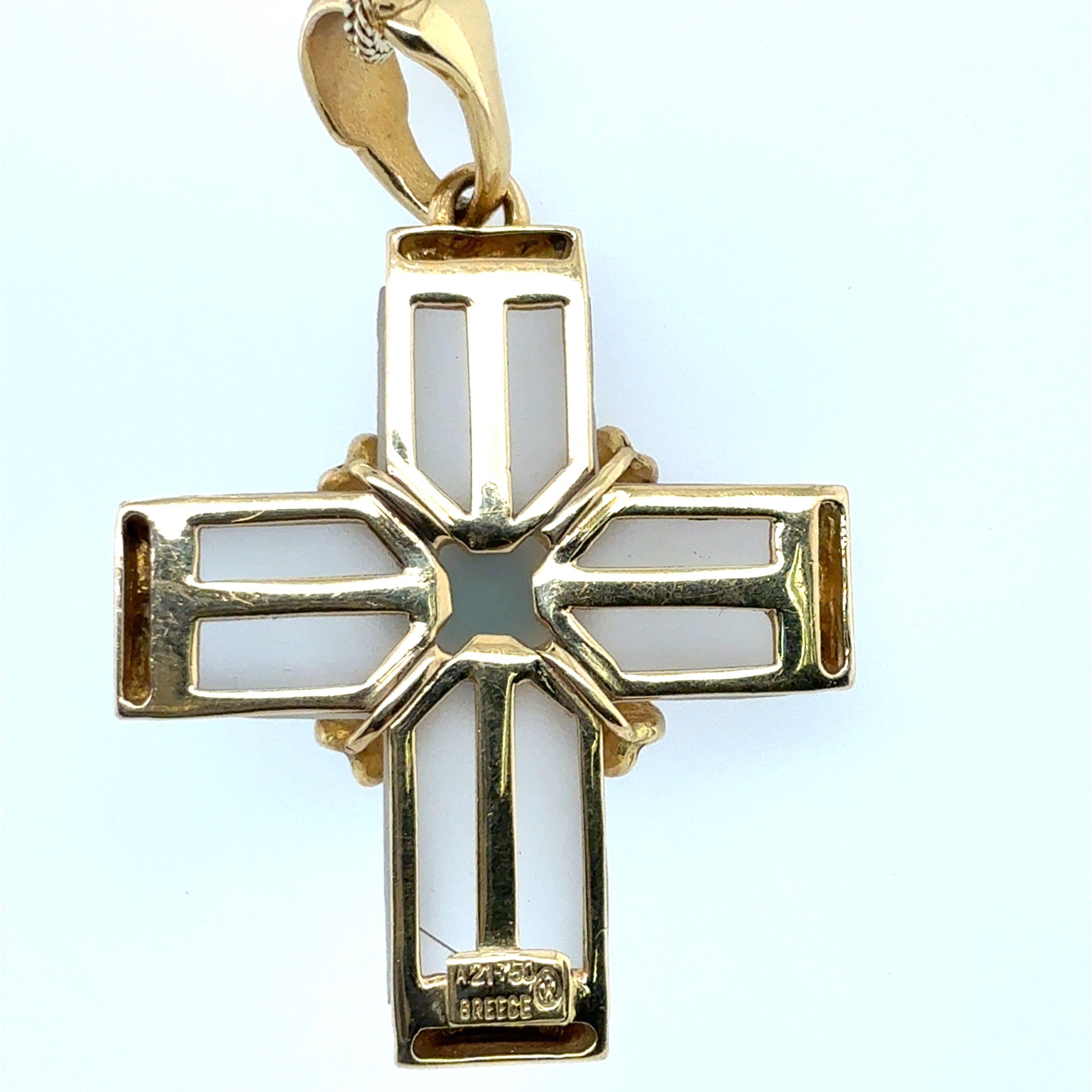 Retro Yellow Gold Natural Green Tourmaline Cab Greek Cross Statement Pendant