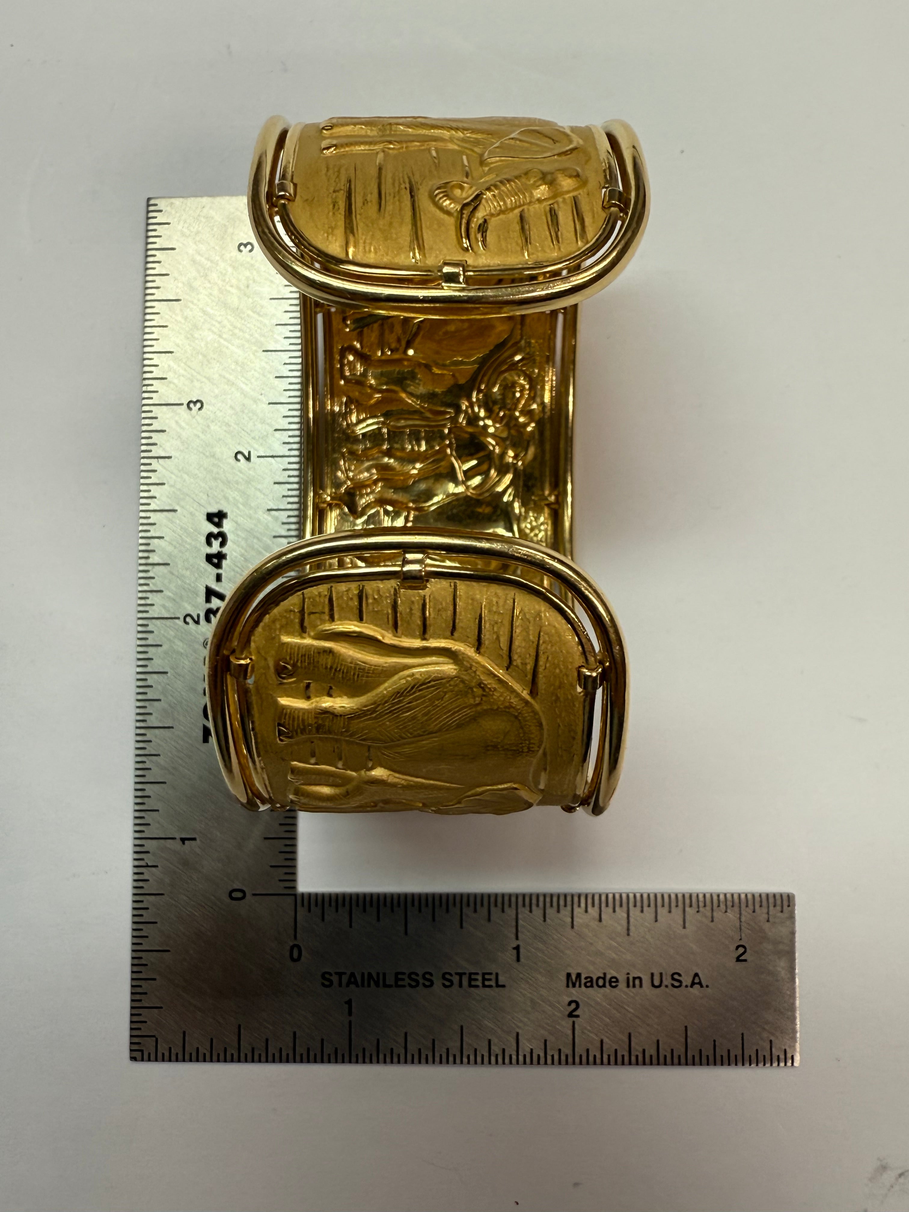 Retro Gold Signed Carrera y Carrera Elephant Repousse Cuff Bangle