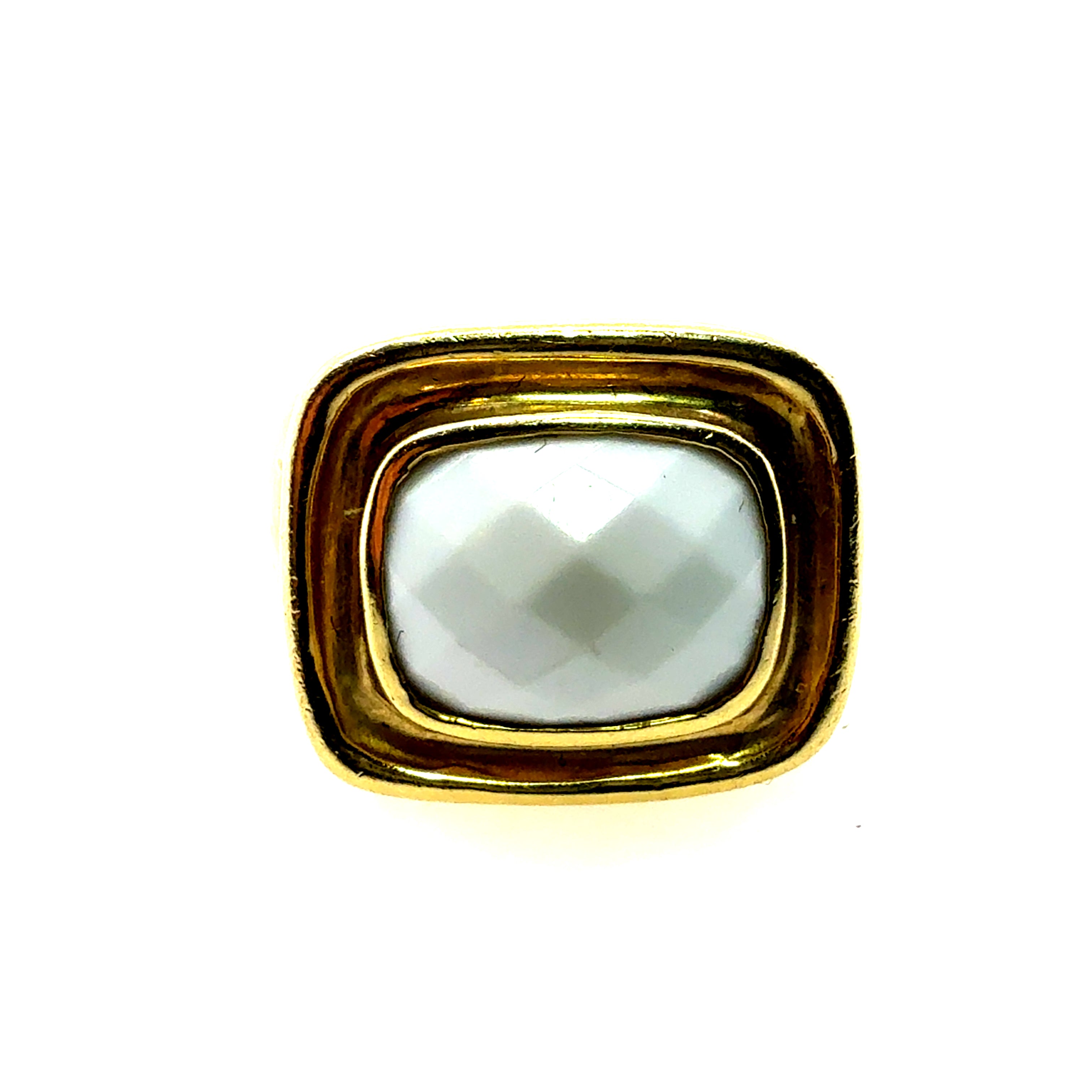 Retro Yellow Gold White Rose Cut Coral Bold Statement Ring Circa 1980