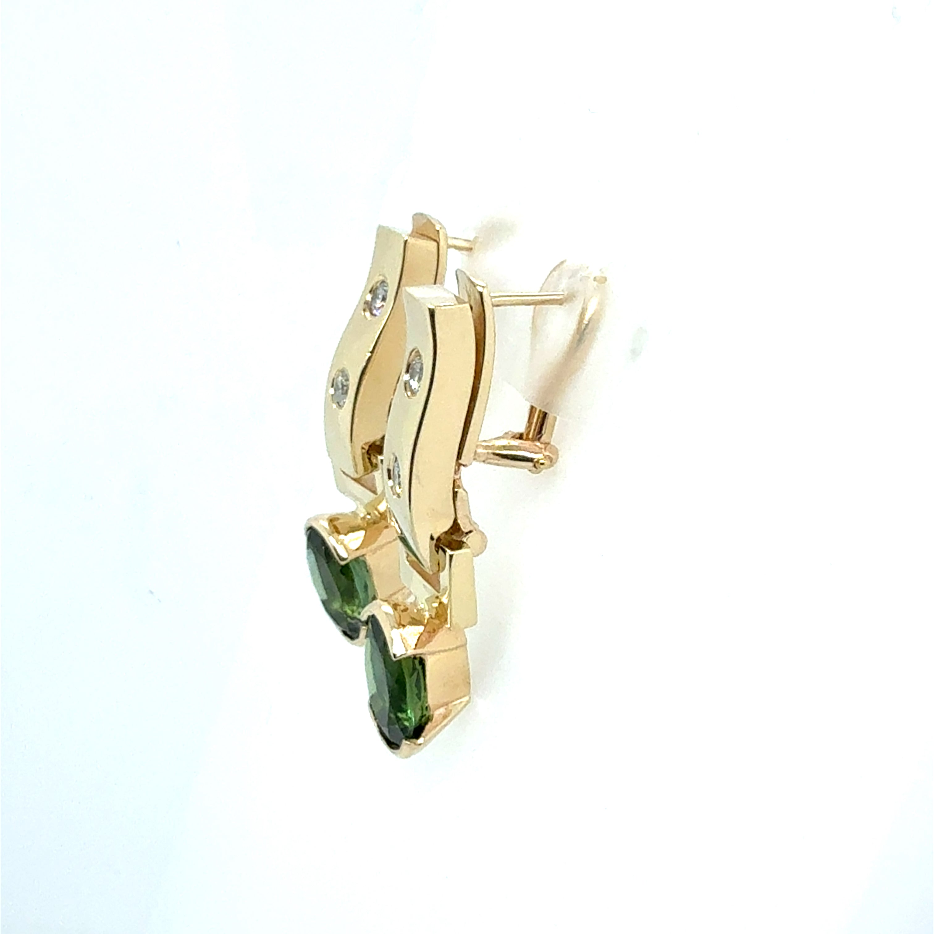 Retro Gold Natural Diamond and Green Tourmaline Detachable Earrings 1970