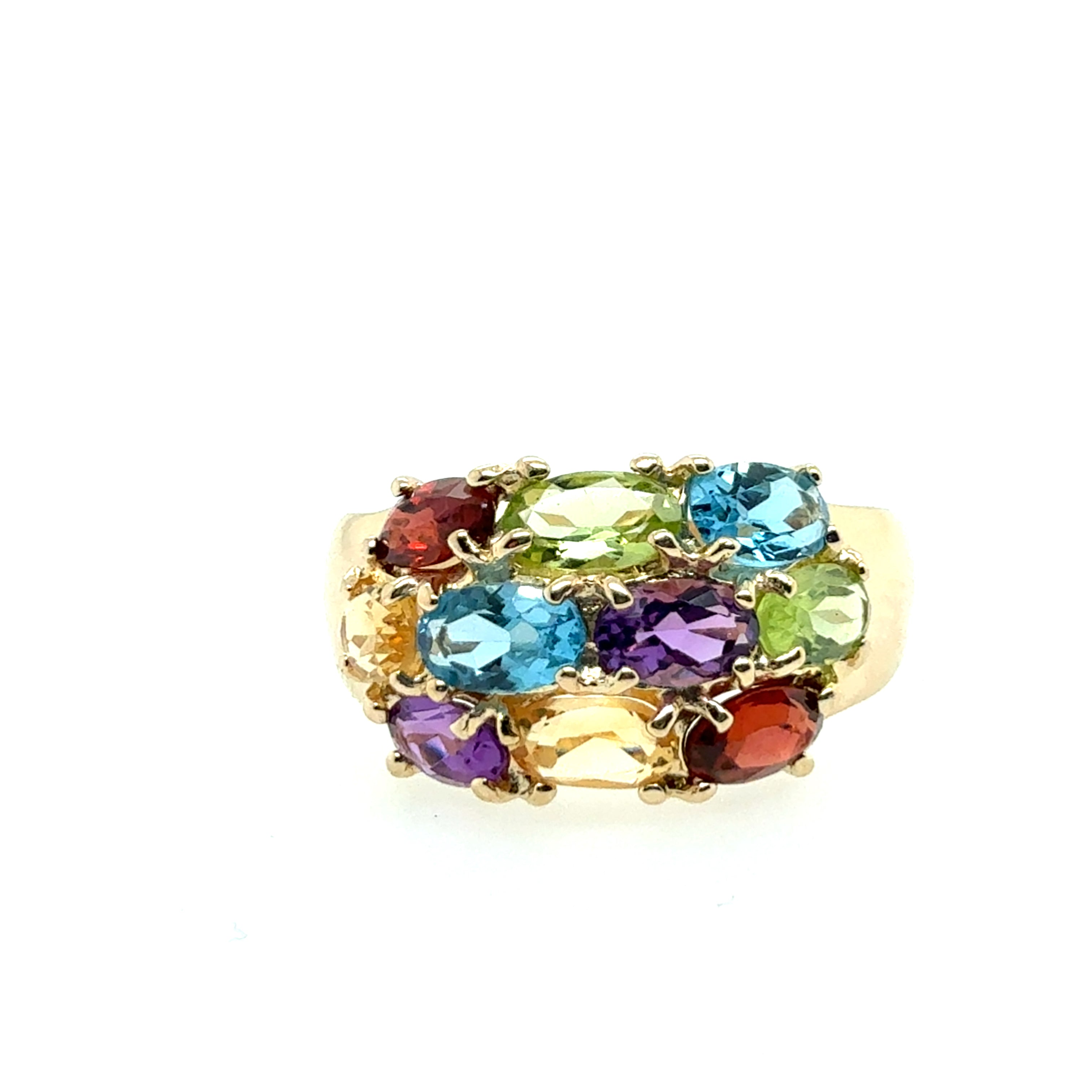 Modern Gold Multicolor Natural Oval Cluster Statement Ring