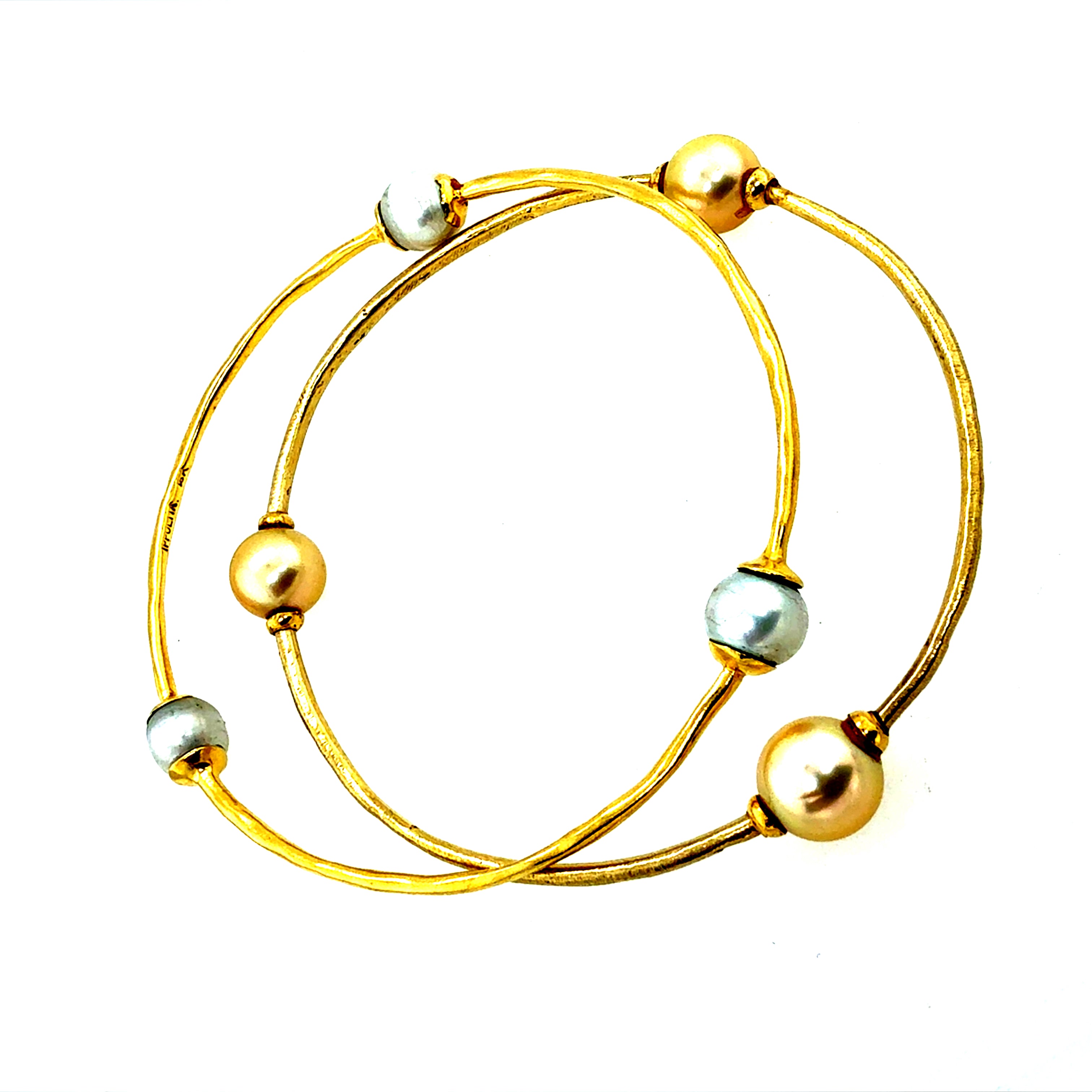 Retro Ippolita Yellow Gold South Sea Pearl Bangle Bracelet Made in Italy