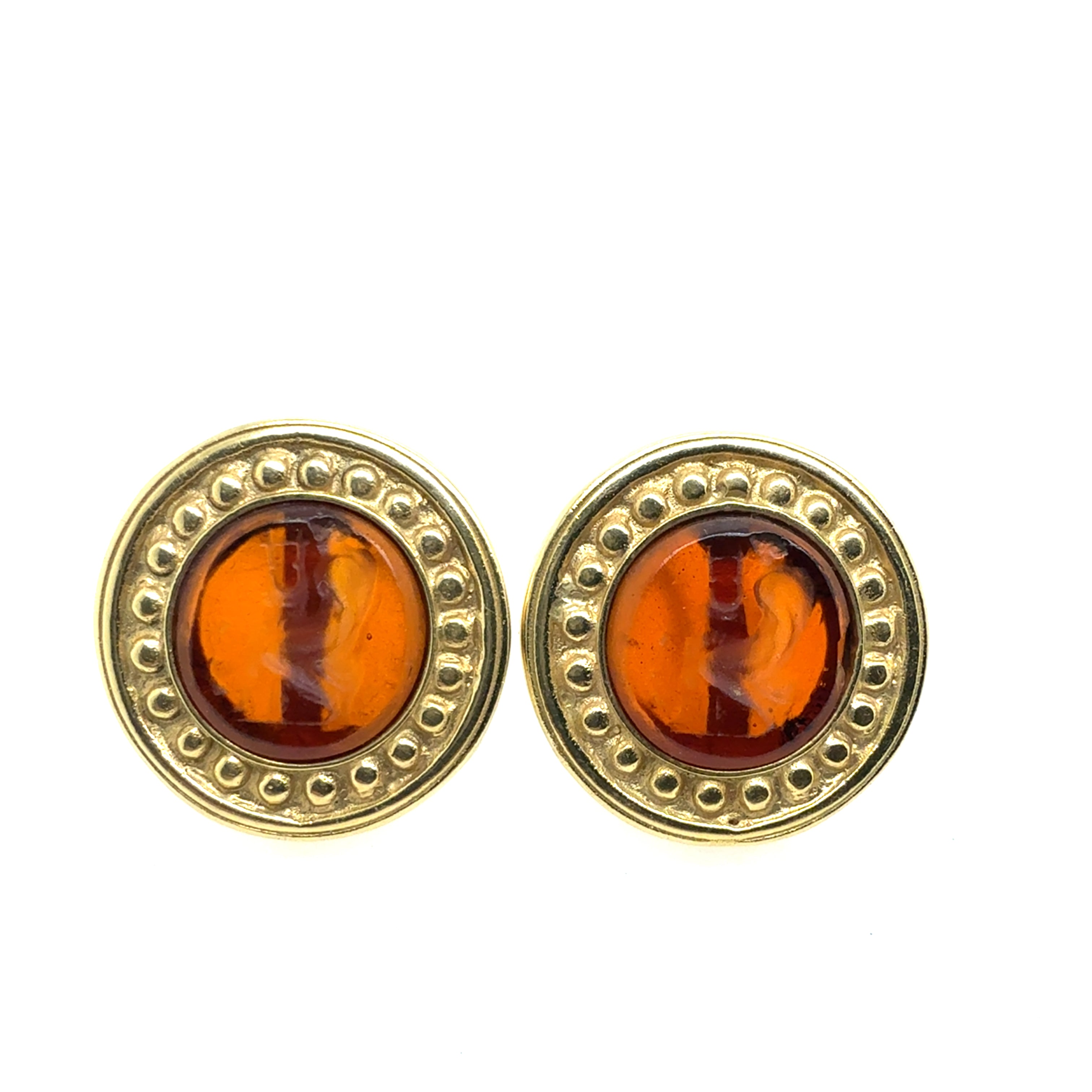 Retro Yellow Gold Amber-Colored Intaglio Statement Earrings Circa 1995