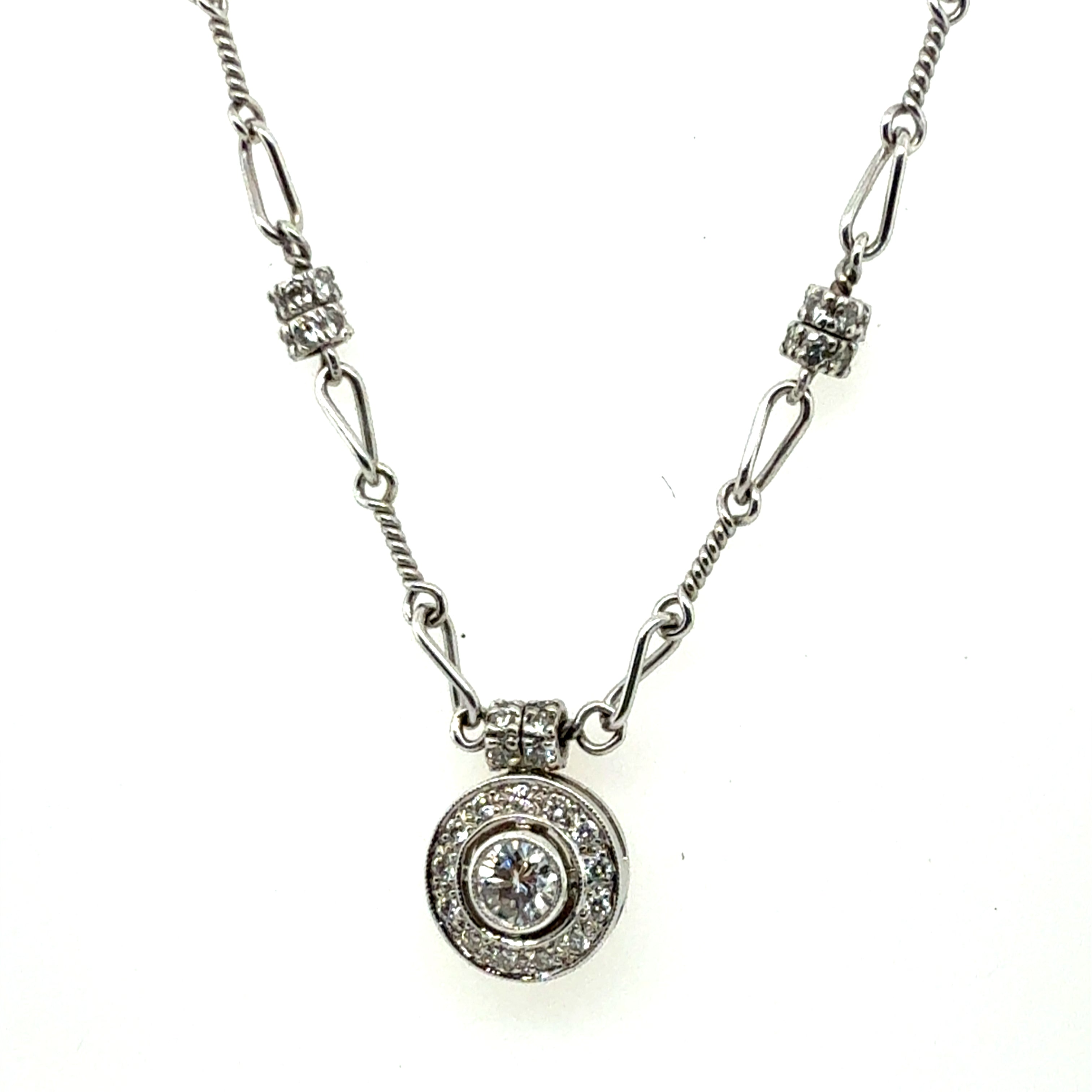 Retro Platinum and Gold 1 Carat Natural Diamond Necklace Pendant by Pepi
