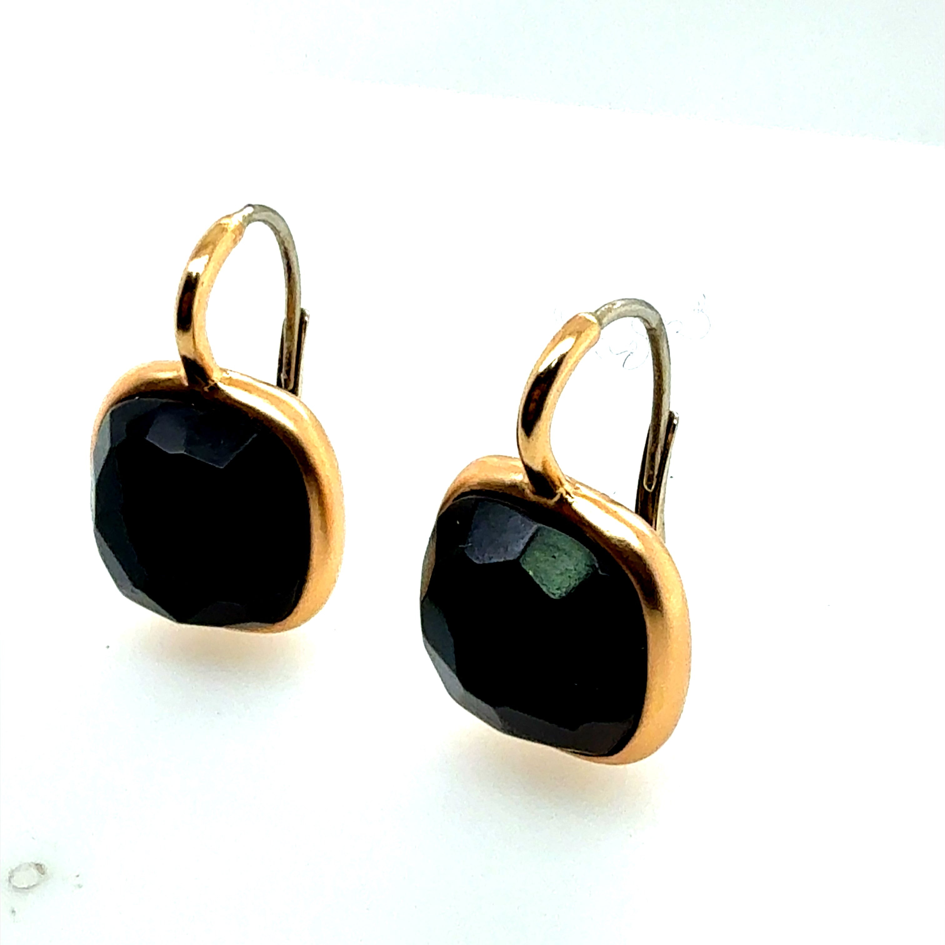 Modern Italian Gold Satin Finish Statement Onyx Earrings, Made in Italy