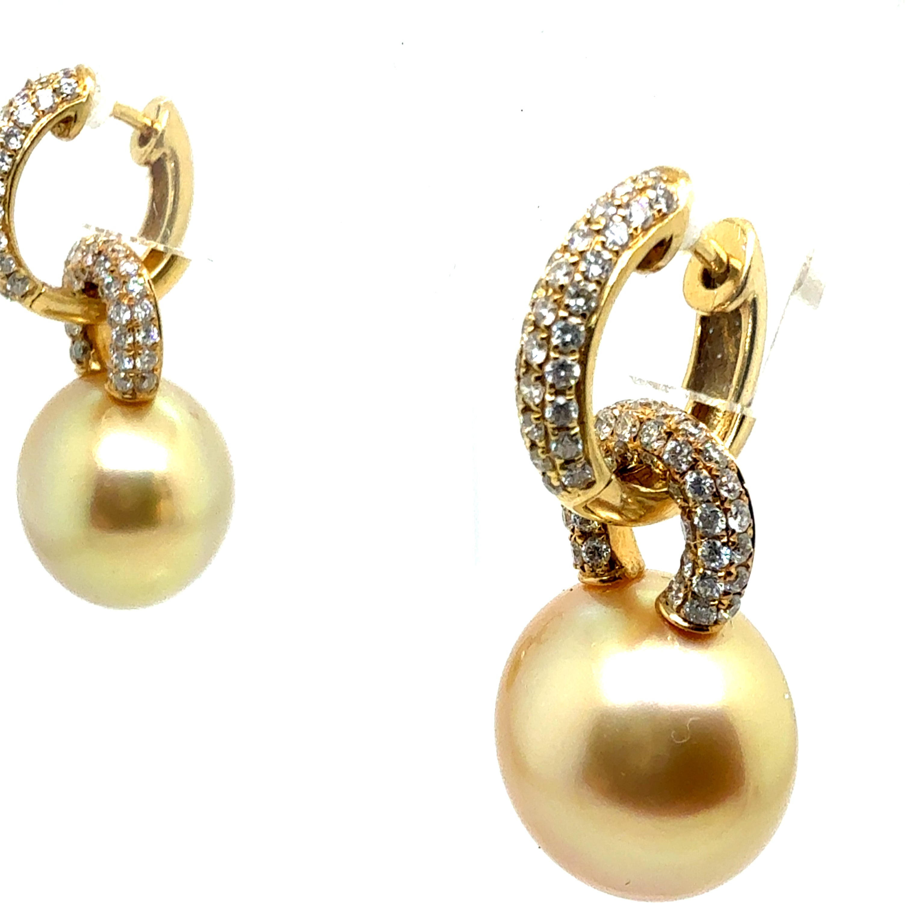 Modern Gold 1.5ct Natural Diamond & Champagne South Sea Pearl Earrings